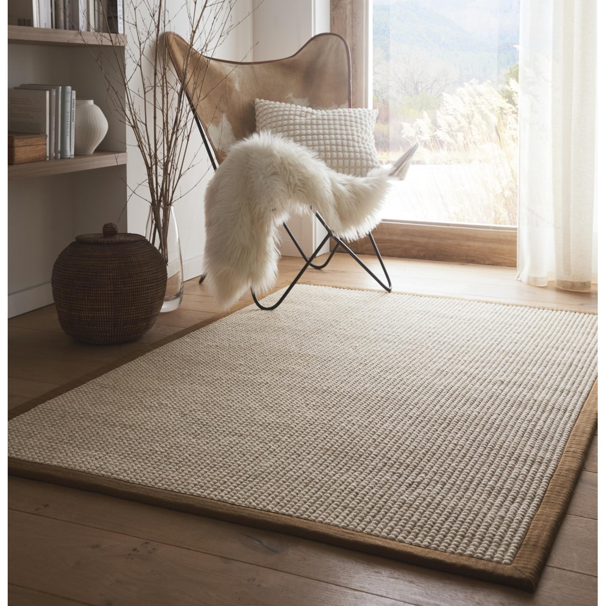 Sisal Boucle Durable Classic Bordered Style Natural Rug with Mocha Brown Border Medium 120x170 cm (4'x5'6")