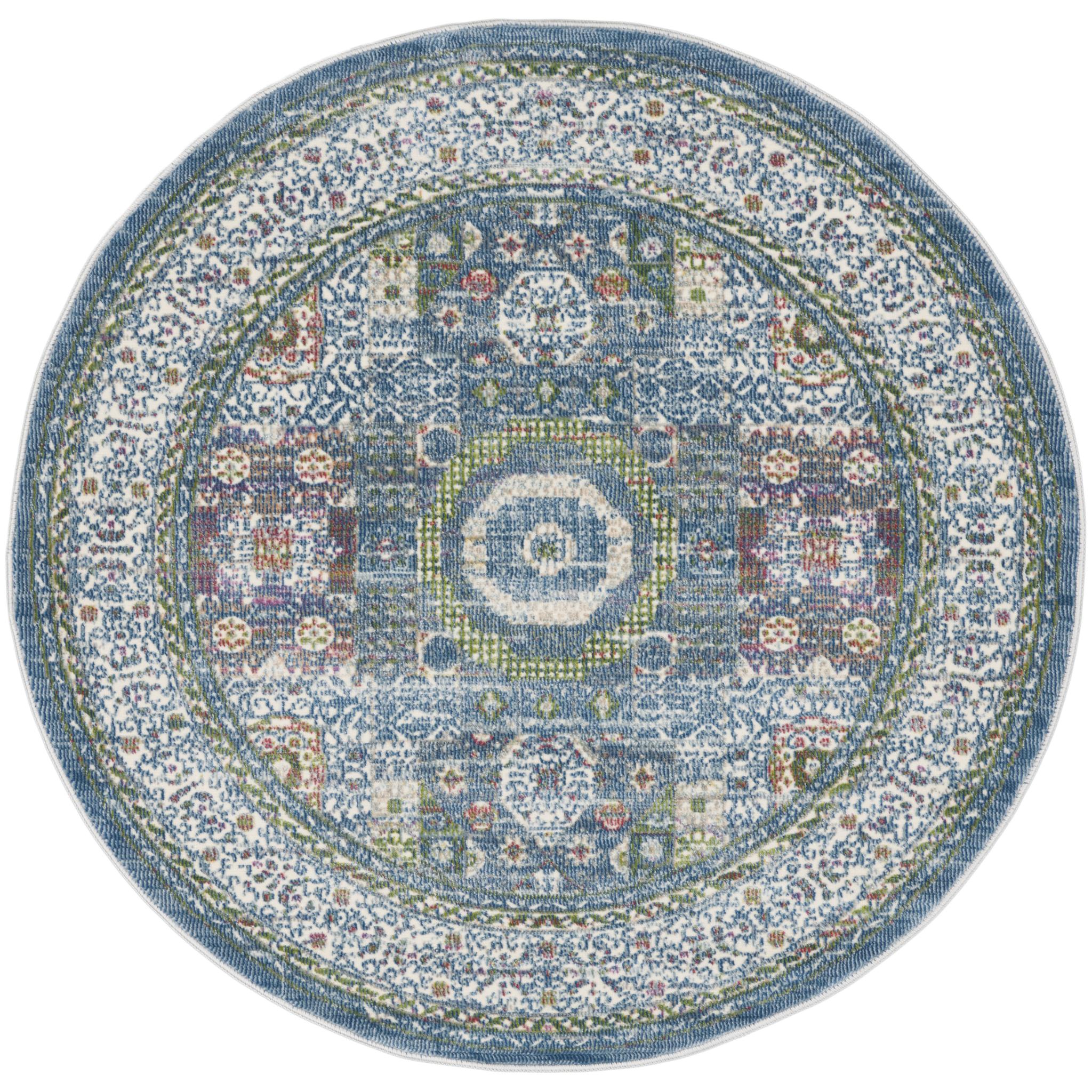Nourison Ankara Vintage Traditional ANR17 Rug Runner Round in Light Blue Ivory 122x122 cm (4'x4') Round