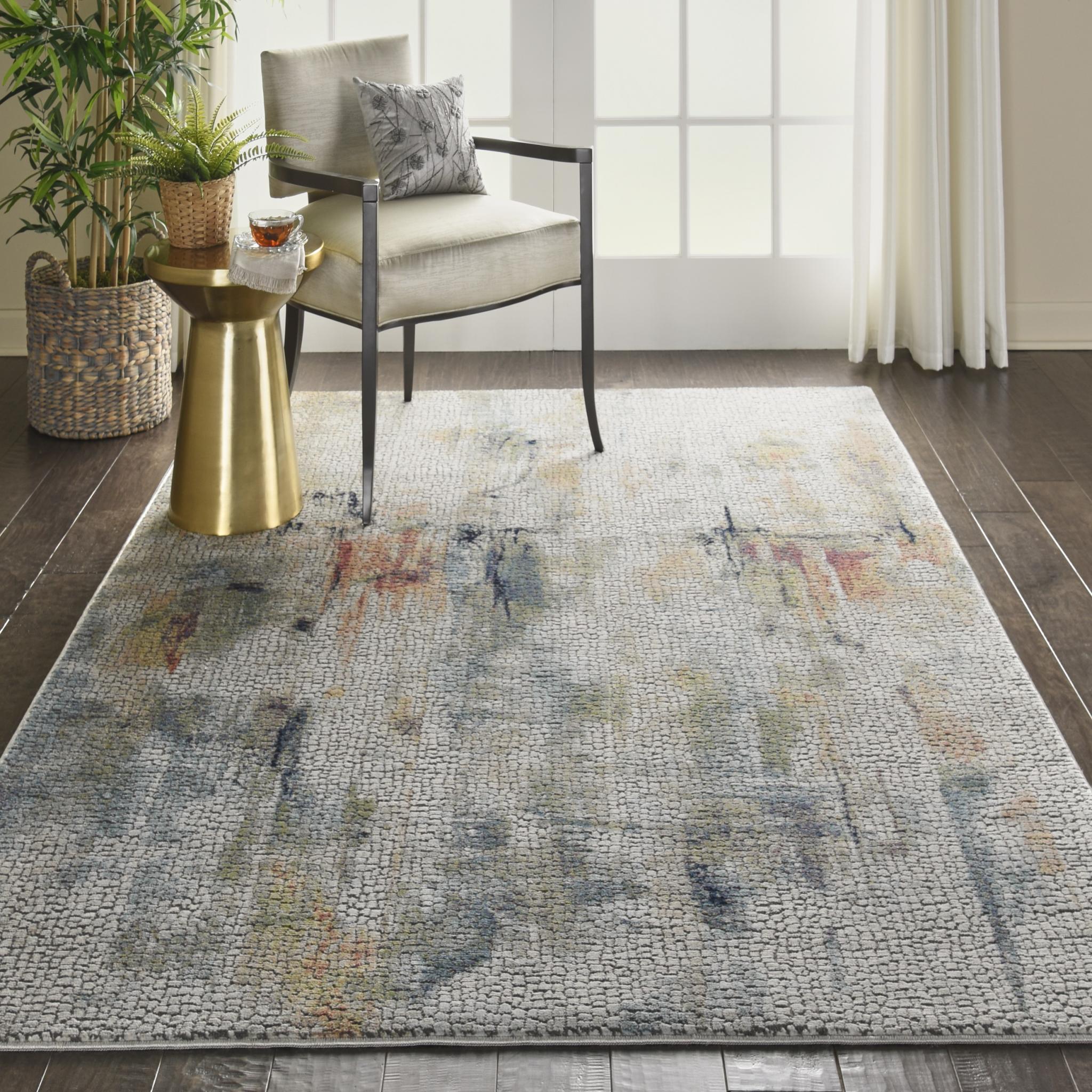 Nourison Ankara Global Modern Abstract Silky Rug in Ivory Multi 122x183 cm (4'x6')
