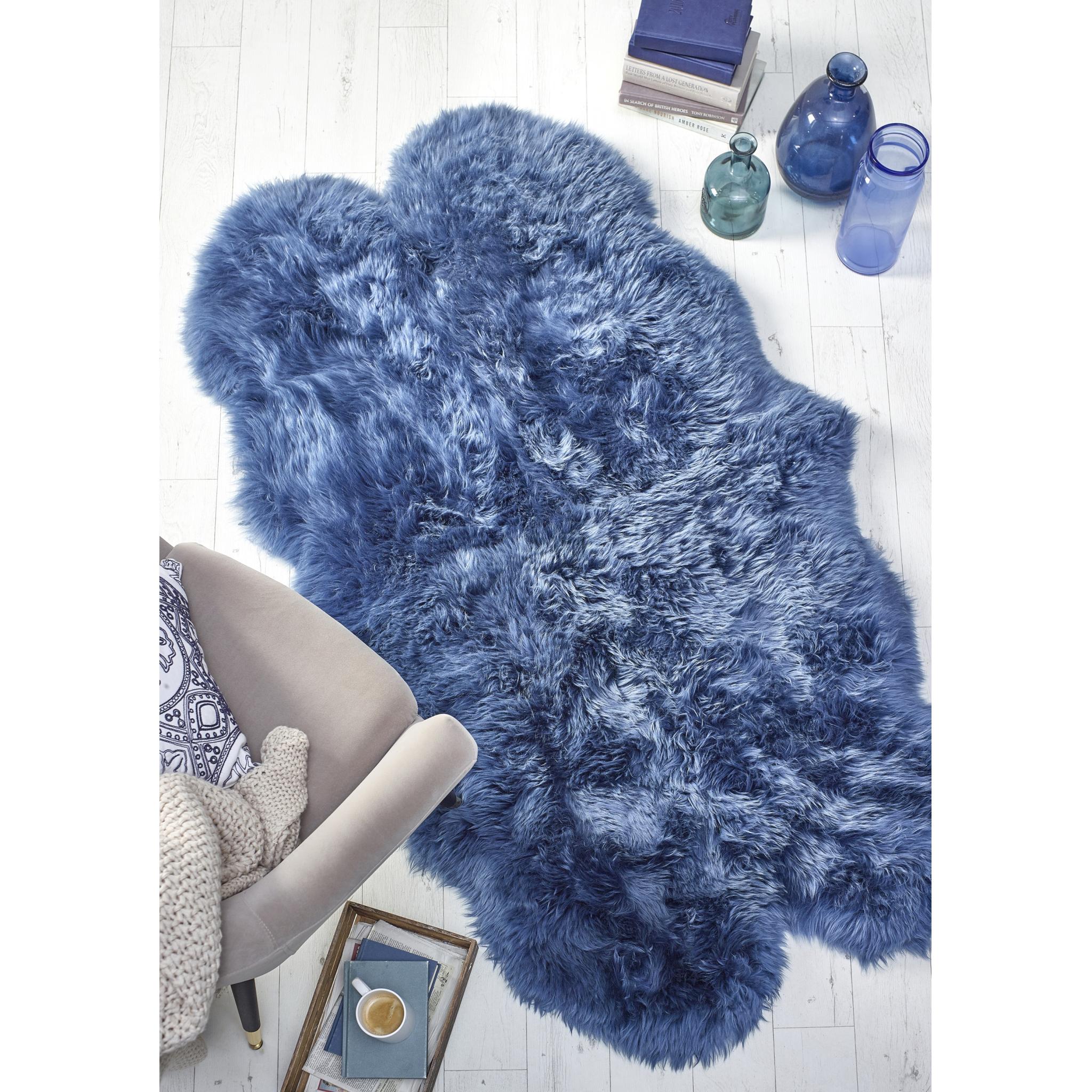 Genuine Sheepskin Animal Fur Soft Wool Shaggy Navy Blue Rug Quad 105x160 cm (3'5"x5'3")