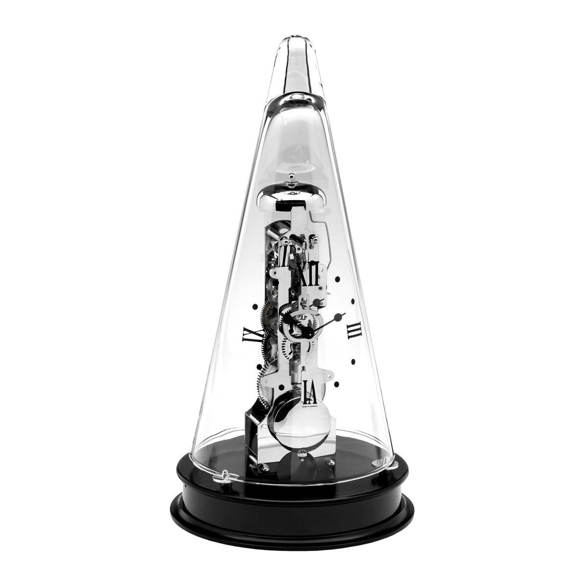 Hermle Leyton Glass Dome Mechanical Mantel Clock - Black - Strike on Hour