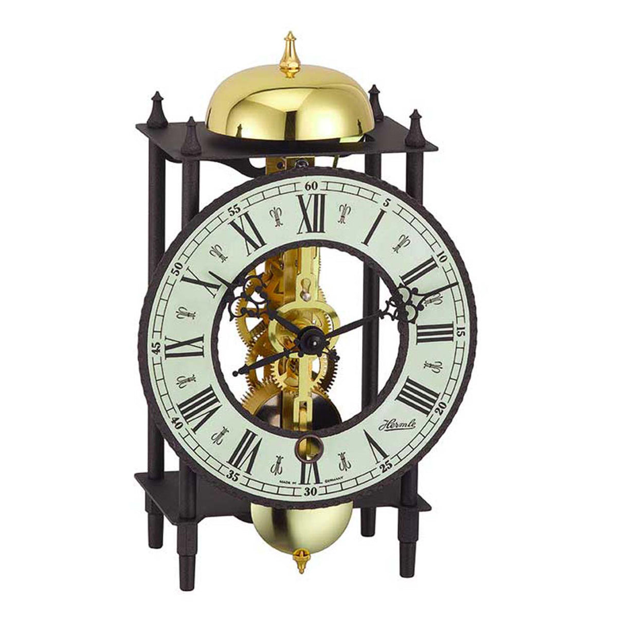 Hermle Mechanical Wrought Iron Mantel Clock In Black - Strike on Hour