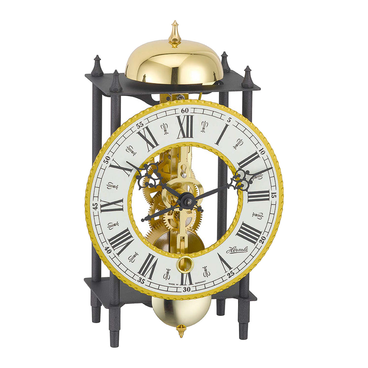Hermle Lantern Wrought Iron Mechanical Mantel Clock - Strike on Hour