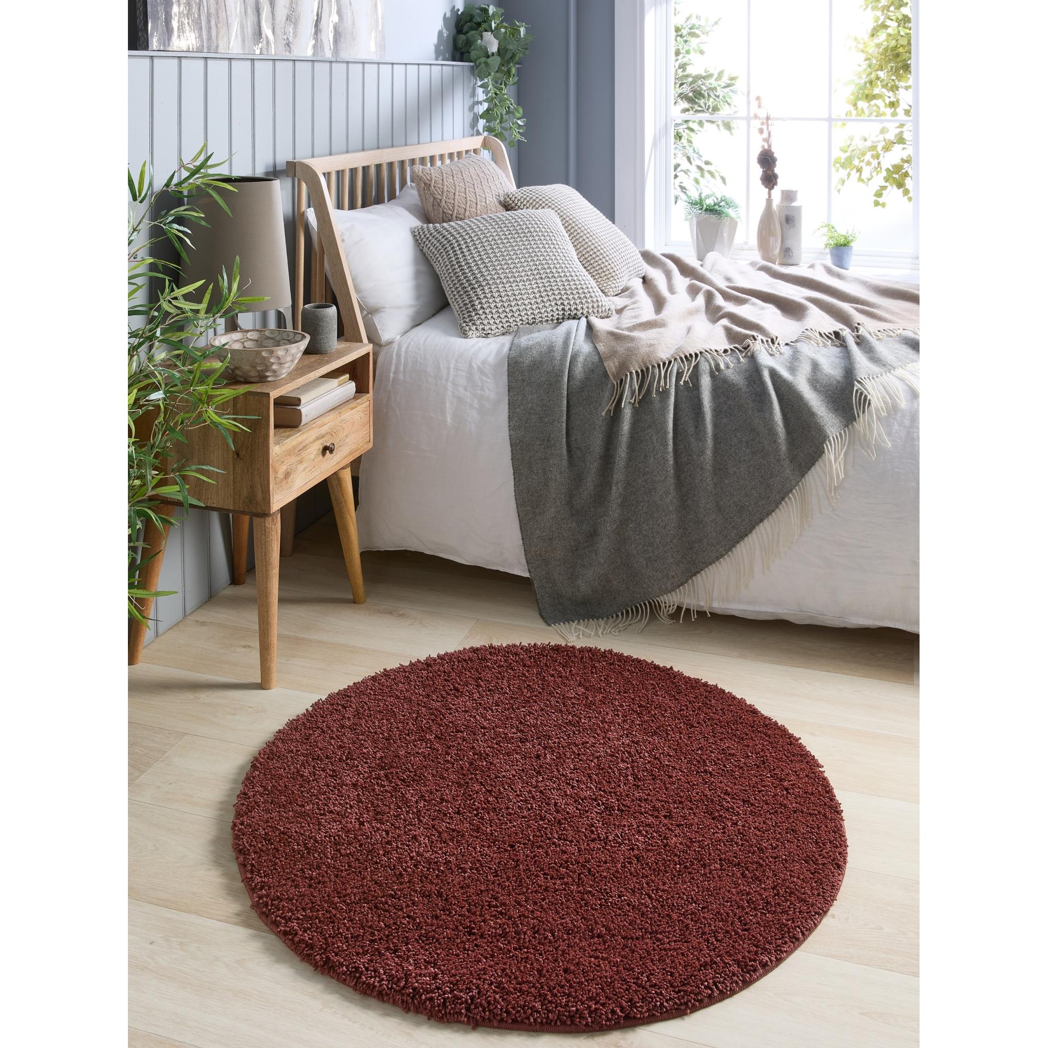 My Washable Shaggy Non-Slip Rug in Ox Red Round 100x100 cm (3'4"x3'4")
