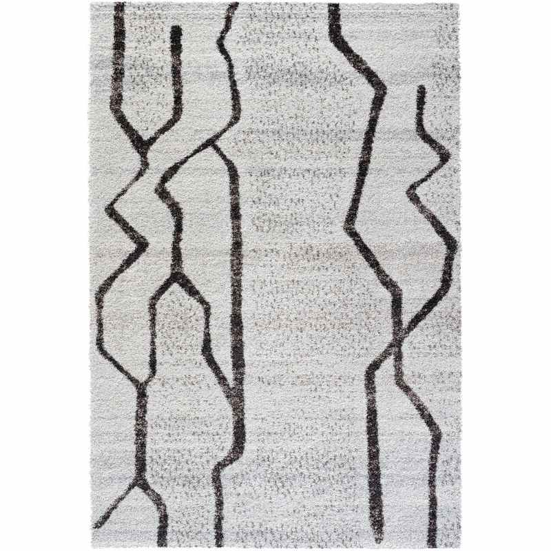Mehari 23411 6238 Abstract Shaggy Wilton Rugs in Cream Brown