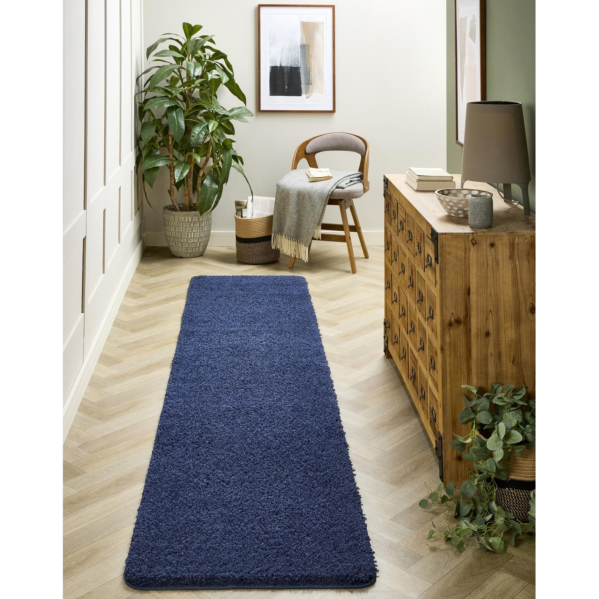 My Washable Shaggy Non-Slip Rug in Midnight Blue Runner 67x300 cm (2'3"x10')
