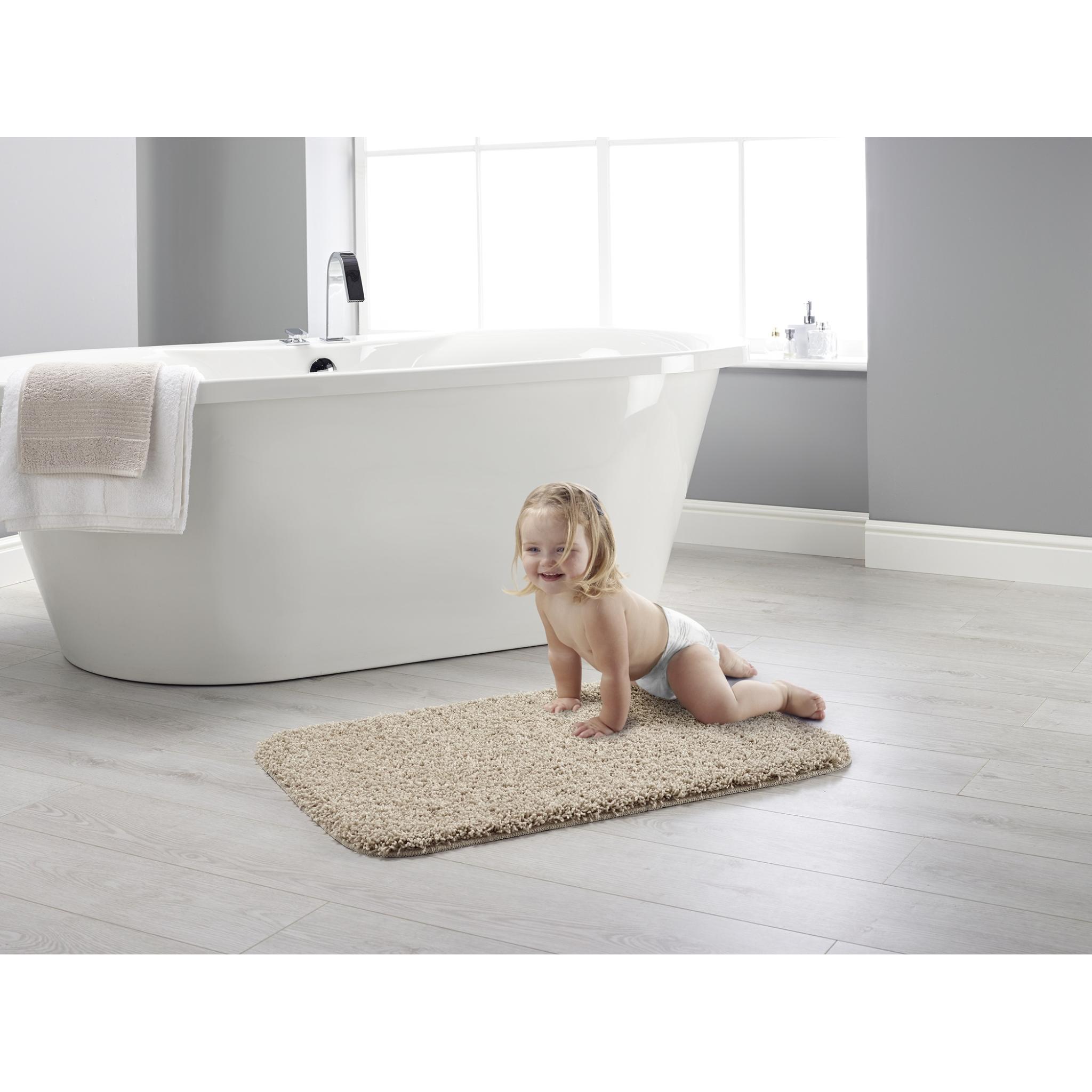 Buddy Bath Washable Shaggy Mats Non-Slip Rug in Beige Rectangle 50x80 cm