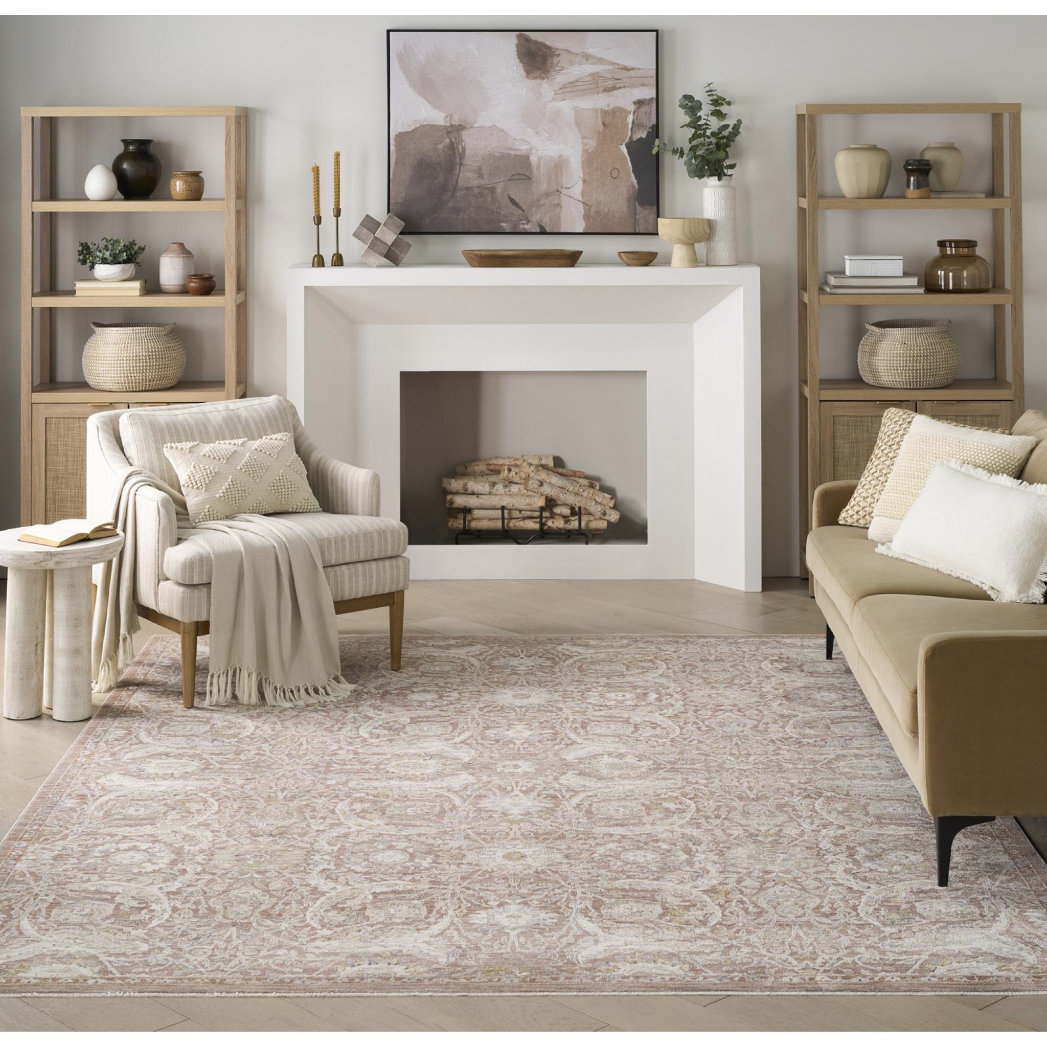 Antique Fusion ANF03 Traditional Abstract Fringed Bordered Brick Red Rug Large 160x239 cm (5'3"x7'10")