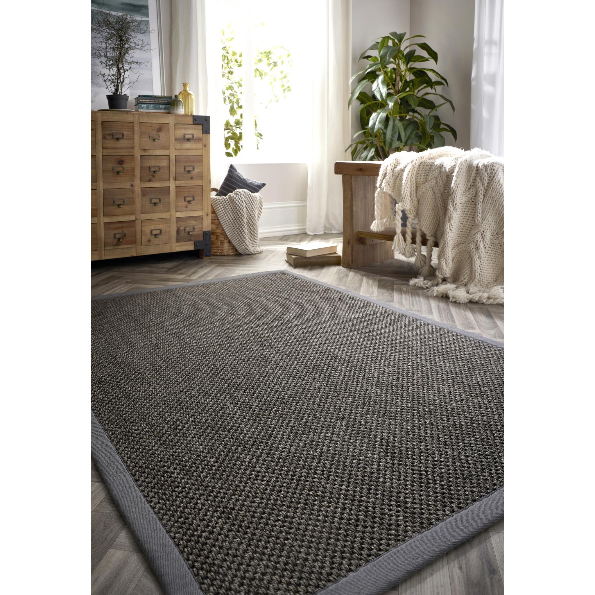 Origins Sisal Border Rug Modern Natural Jute Flatweave Hand Made Rug in Dark Grey with Grey Border Medium 120x170 cm (4'x5'6")
