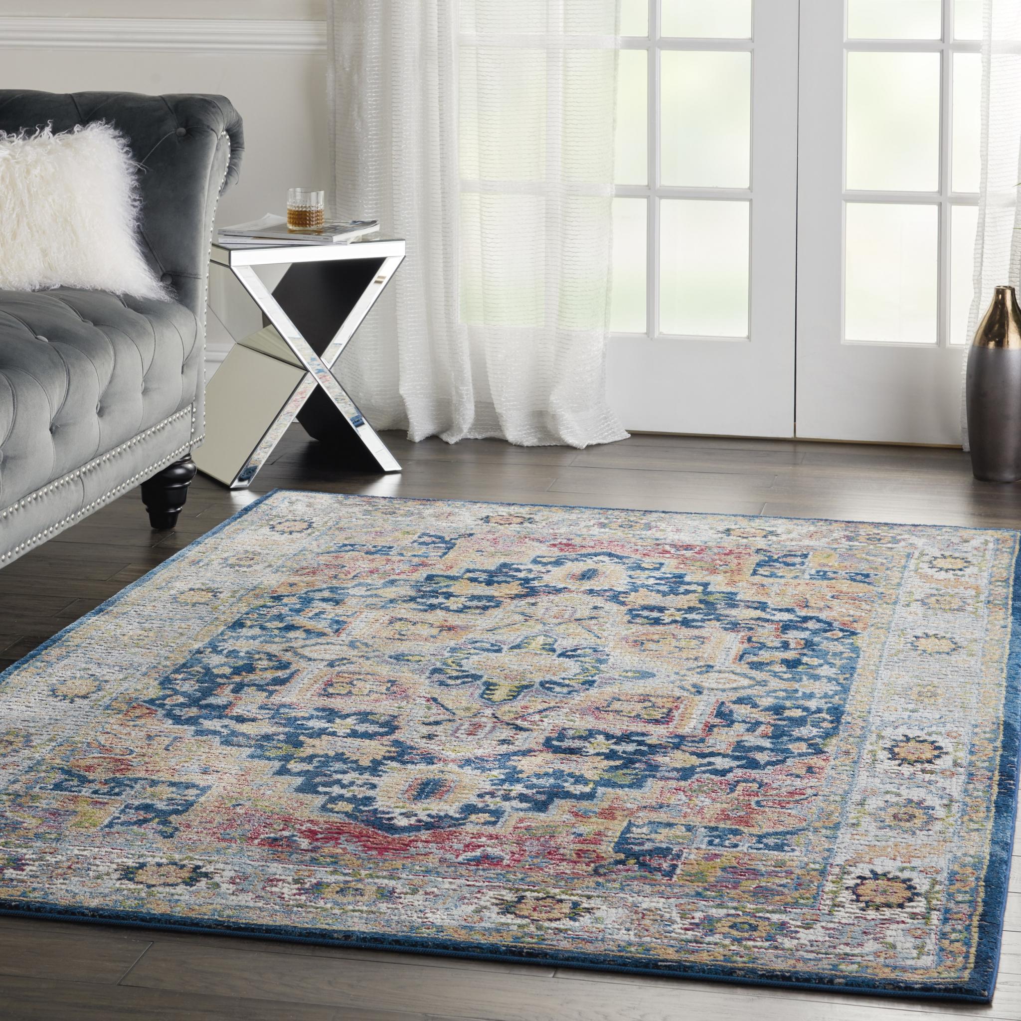 Nourison Ankara Vintage Antique Traditional ANR11 Rug Runner Round in Blue Multi Colour 122x183 cm (4'x6')