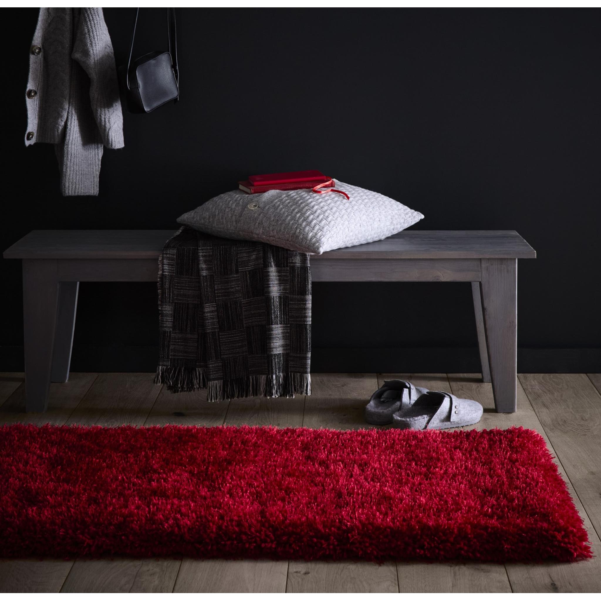 Chicago Shaggy Modern Plain Rug Hallway Runner Circle in Red Runner 67x200 cm (2'2"x6'7")