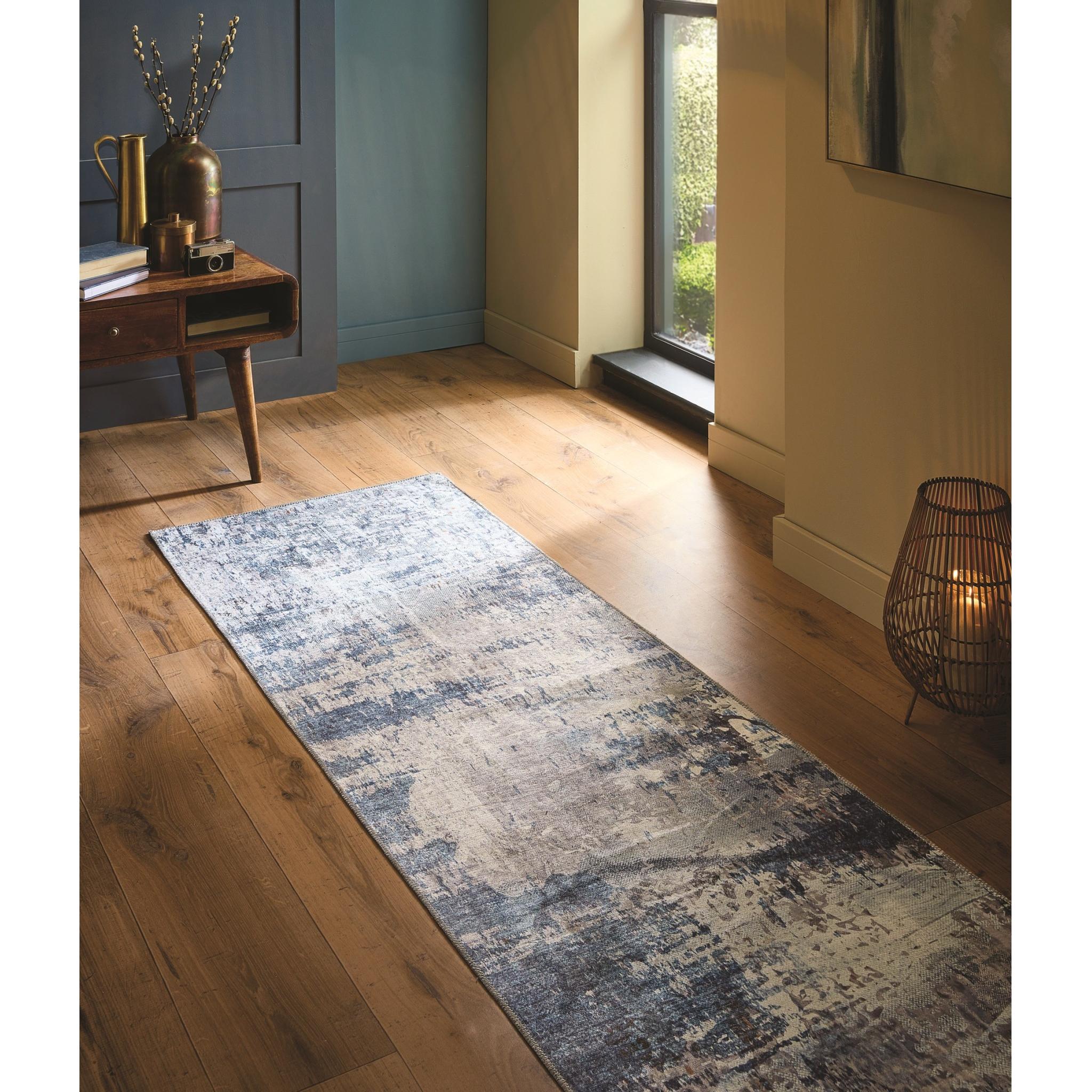 Origins Washable Arctic Scape Ice Modern Abstract Rug in Blue Cream Runner 67x200 cm (2'2"x6'7")