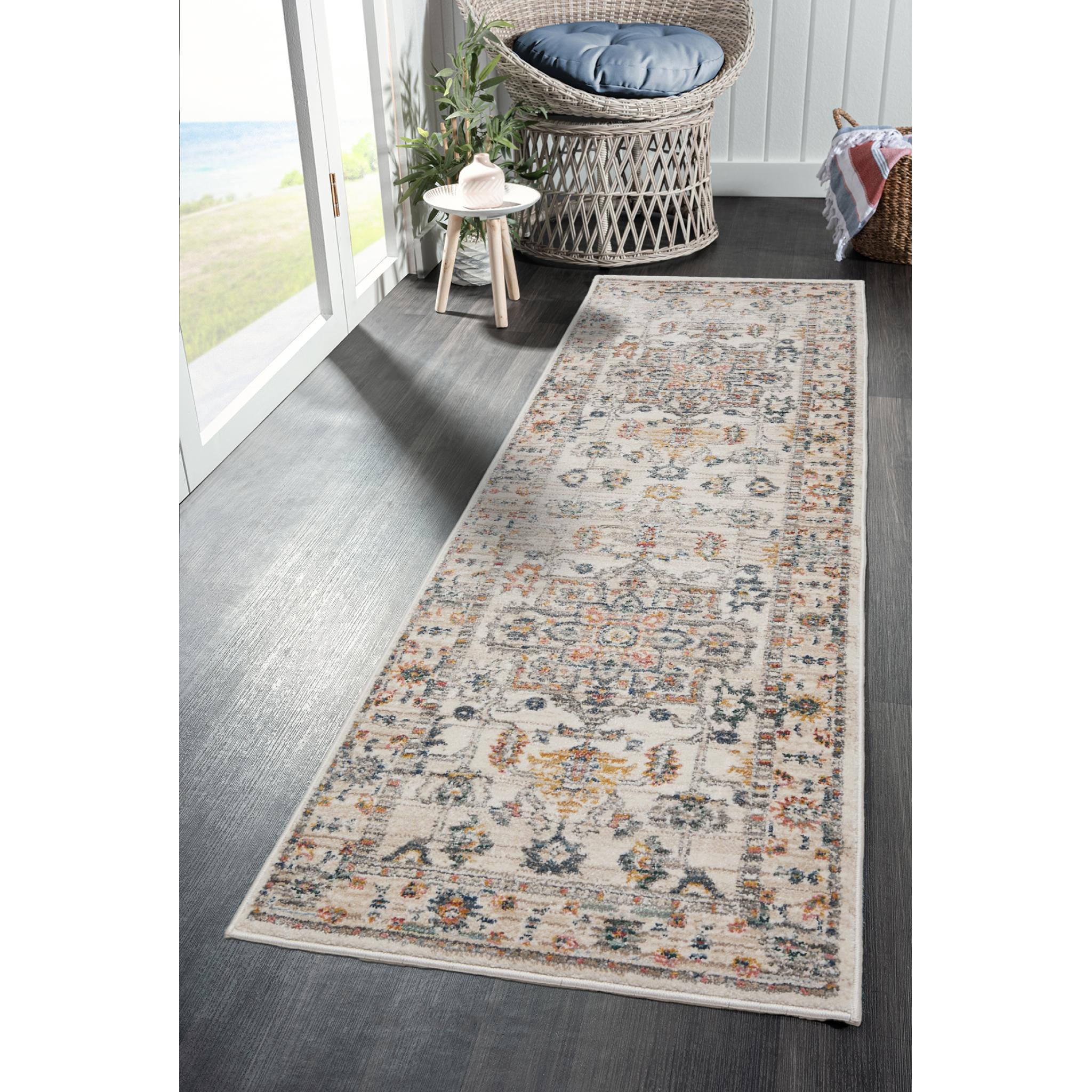 Nova Floyd Rug Modern Distressed Traditional Persian Cream Rug and Hallway Runner 66x220 cm (2'5''x7'3'') Runner