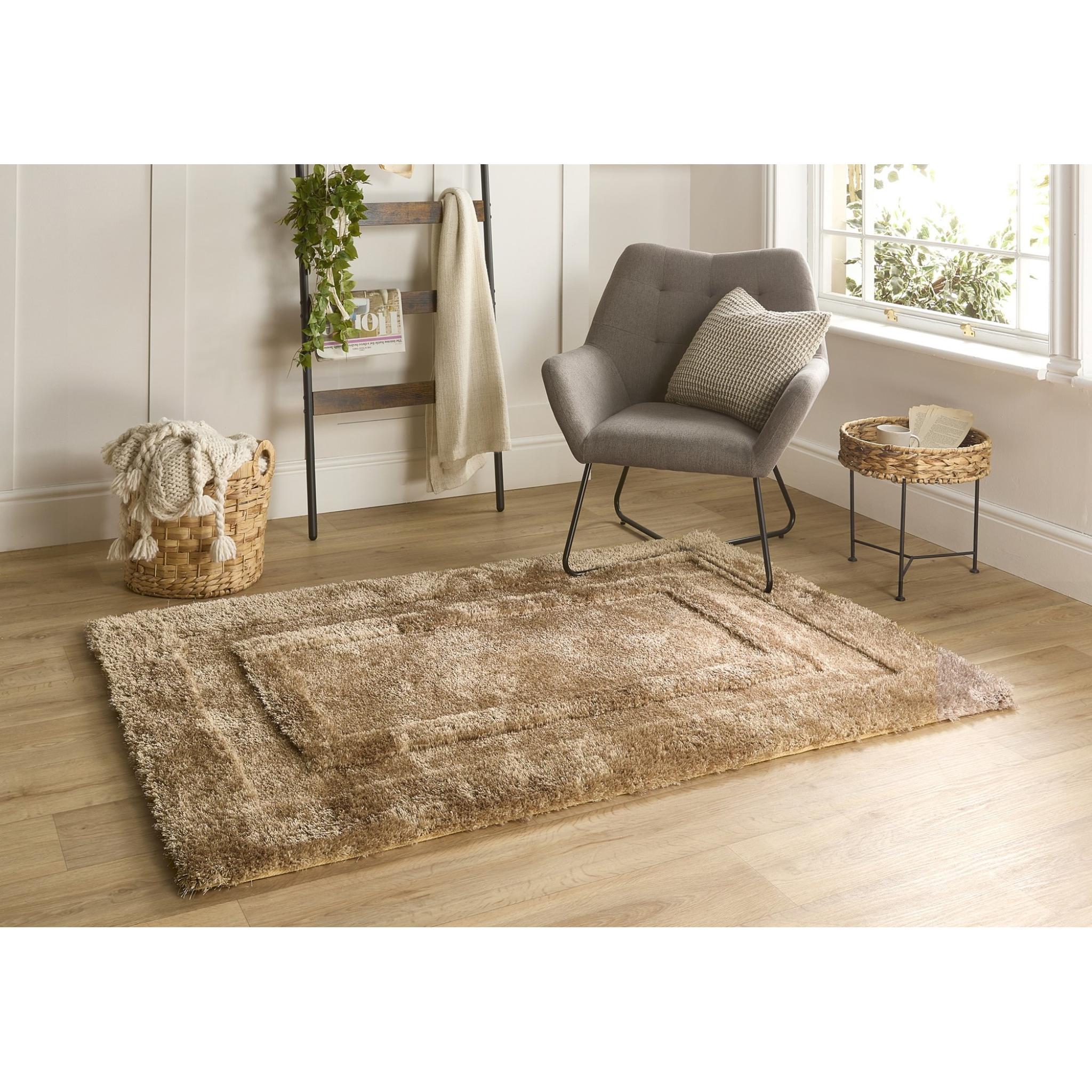 Origins Frame Hand Tufted Soft Silky Thick Shaggy Rug in Silver, Latte and Charcoal Grey Latte Medium 120x170 cm (4'x5'6")