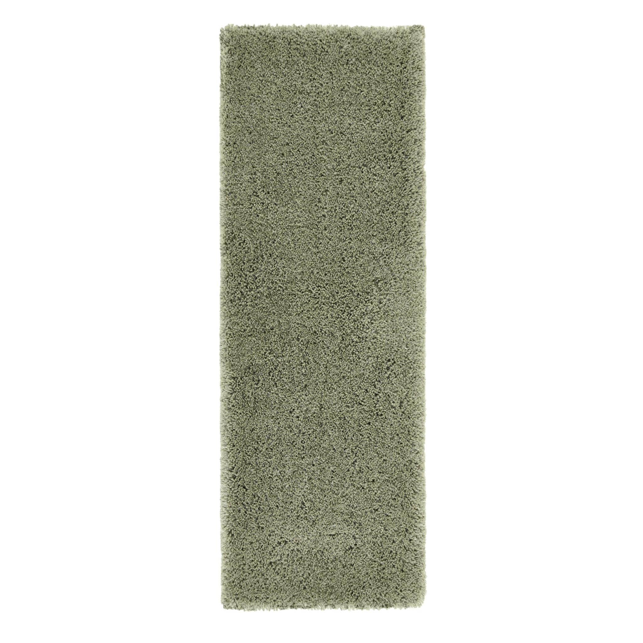 Chicago Shaggy Modern Plain Rug Hallway Runner Circle in Sage Green Runner 67x200 cm (2'2"x6'7")