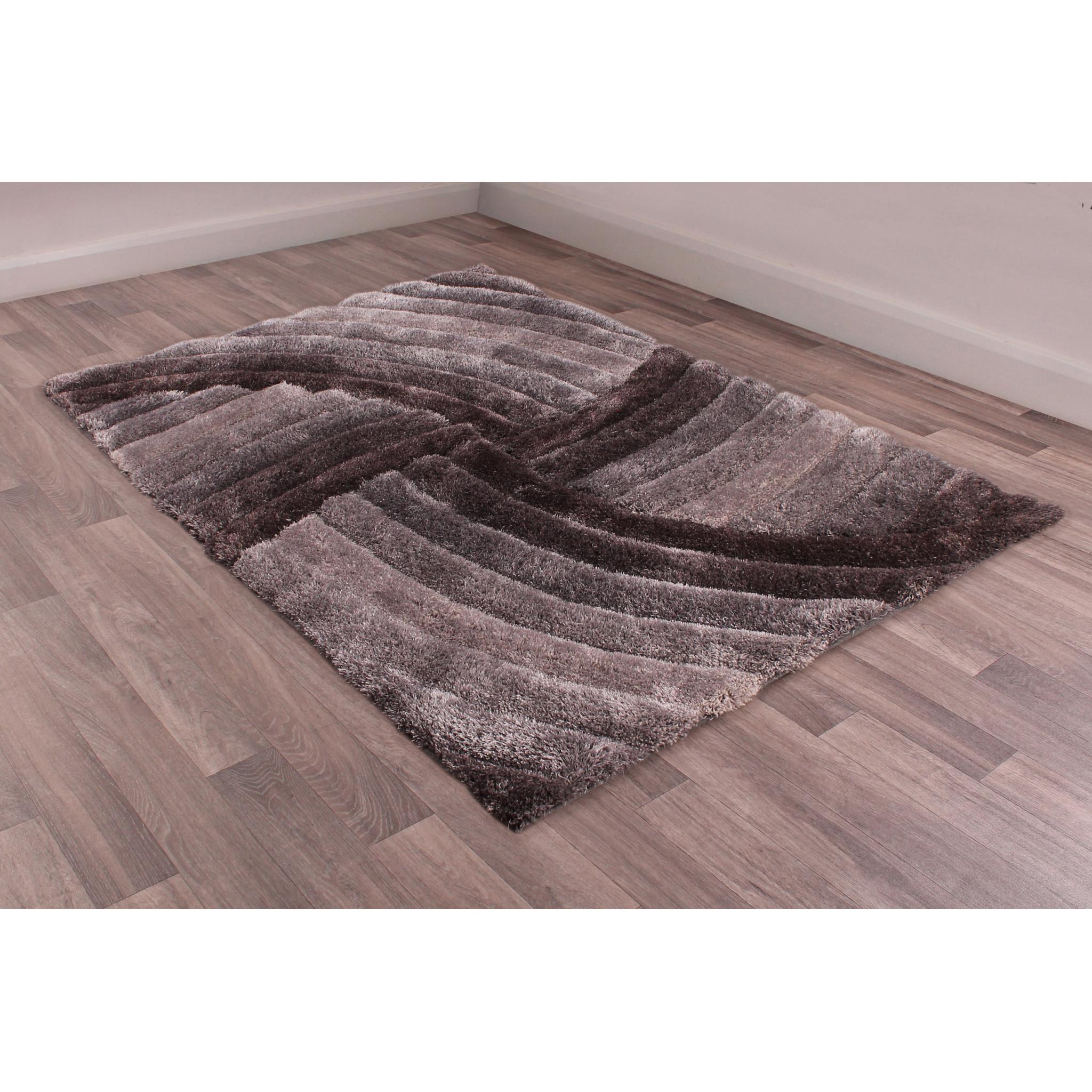 Modern 3D Carved Mumbai Soft Fluffy Shaggy Rug Grey 60x110cm (2'x3'7")