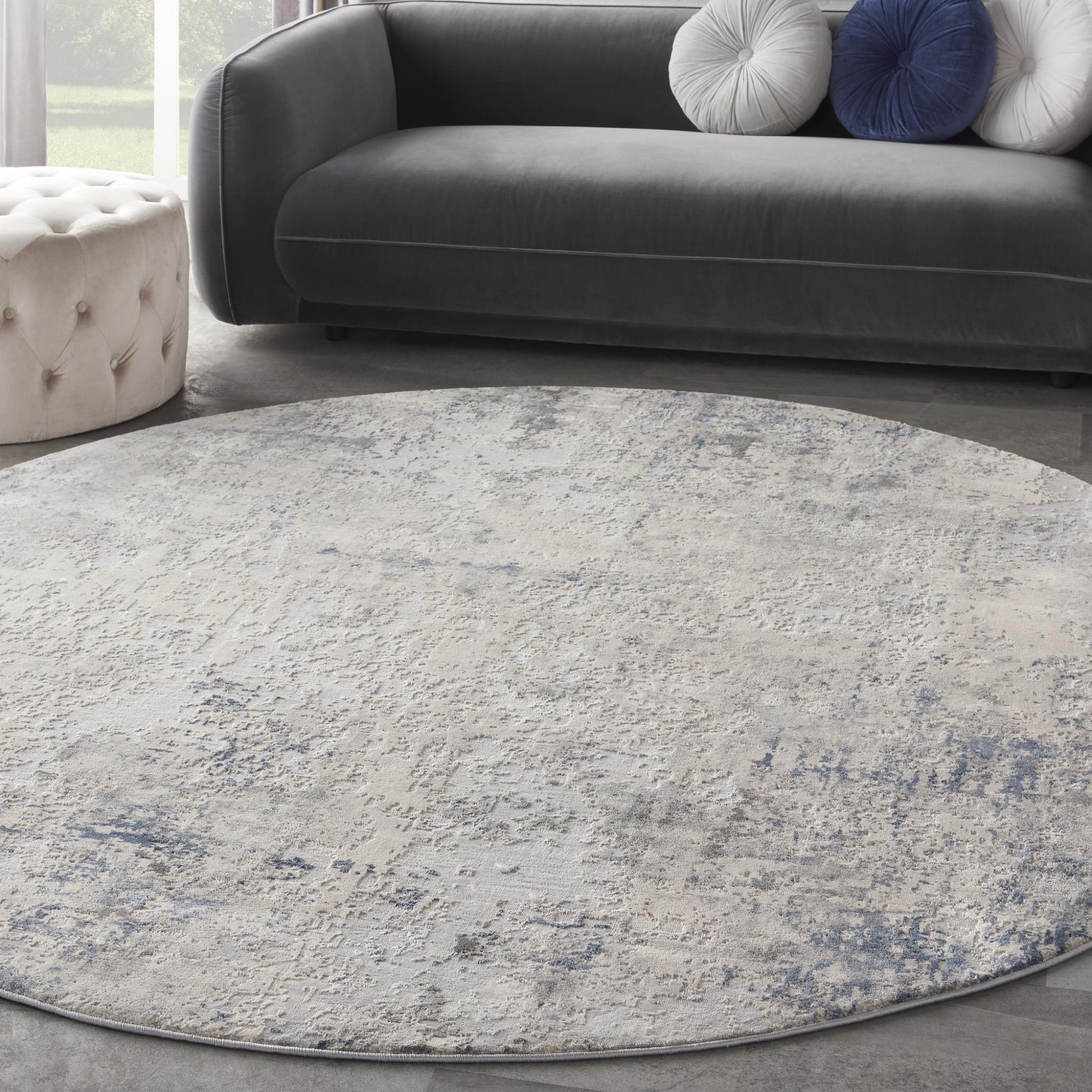 Rustic Textures RUS07 Modern Abstract Rug in Ivory Grey Blue Round Large 160x160 cm (5'3''x5'3'')
