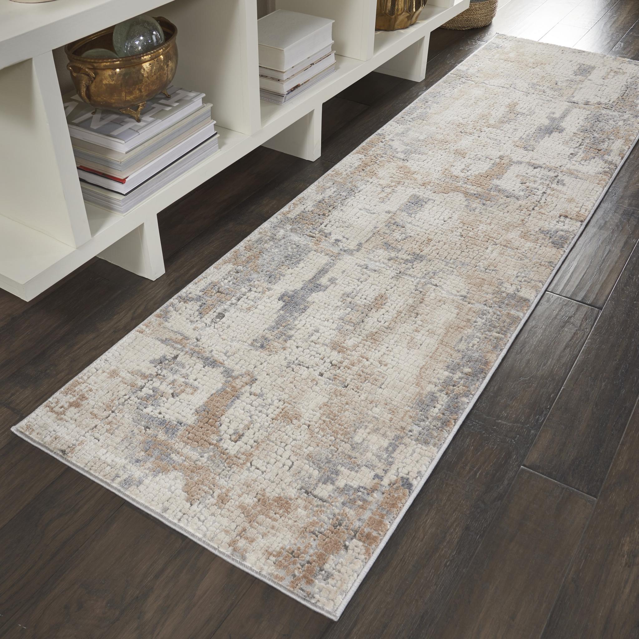 Rustic Textures RUS06 Modern Abstract Rug in Beige Grey Runner 66x236 cm (2'2''x7'6'')