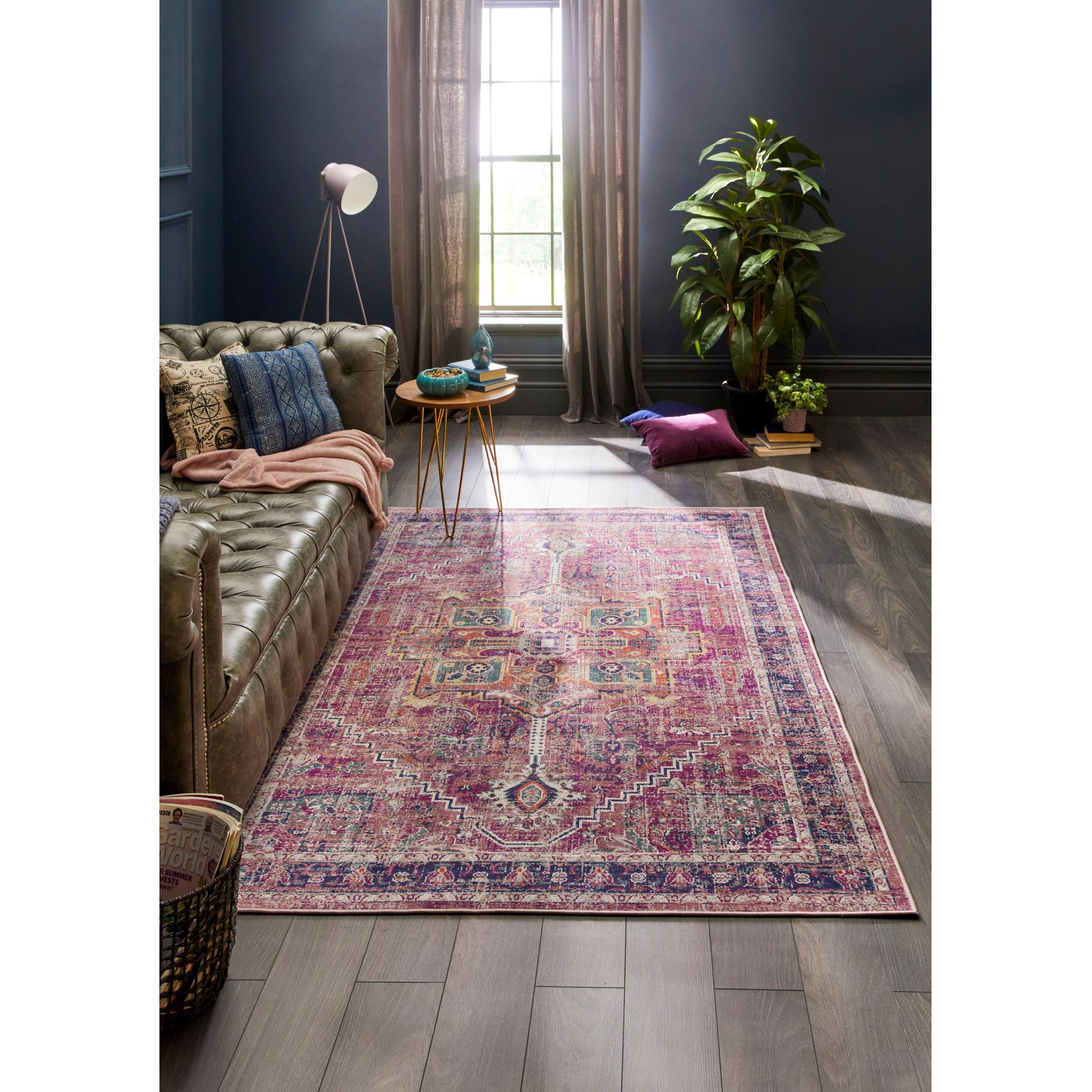 Origins Granada Traditional Bordered Rug & Hallway Runner in Ruby Small 80x150 cm (2'6"x5')