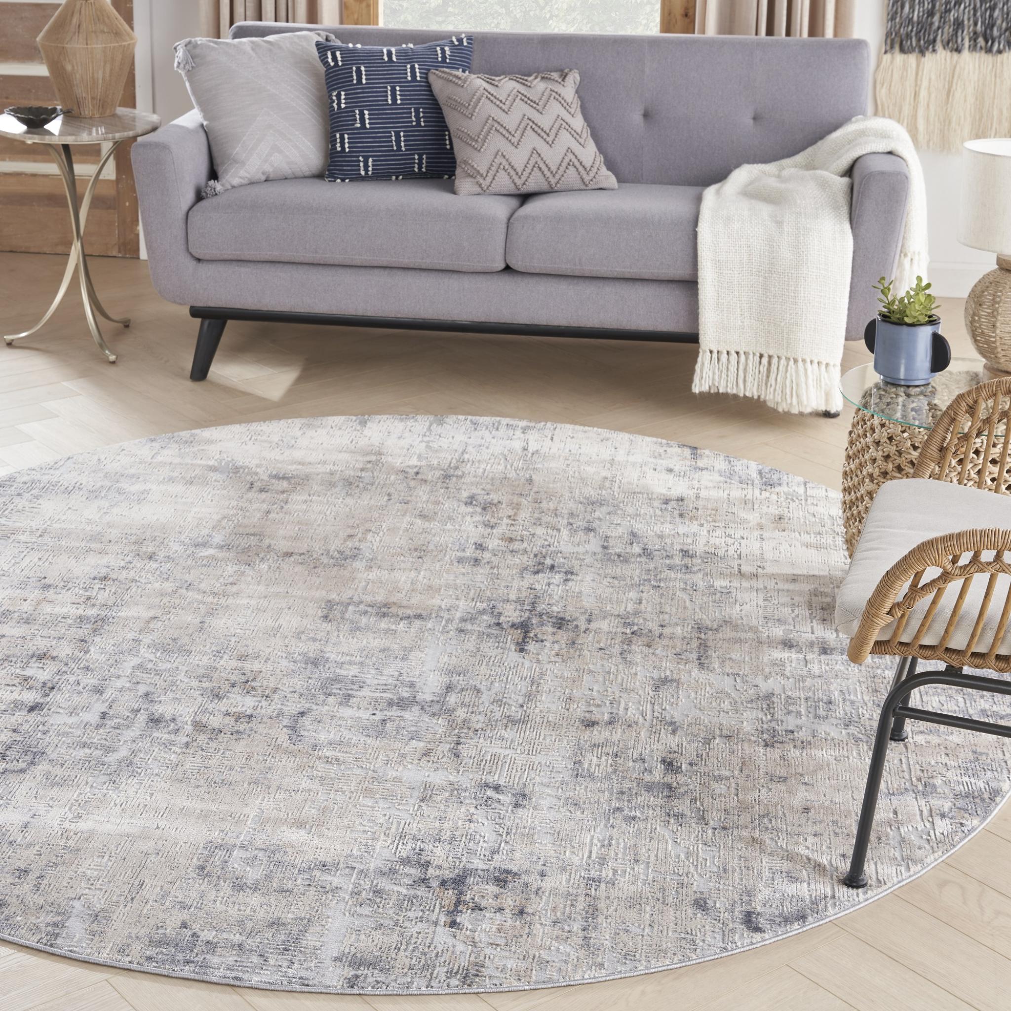 Rustic Textures RUS01 Modern Abstract Round Circle Rug in Grey Beige Round Large 160x160 cm (5'3''x5'3'')
