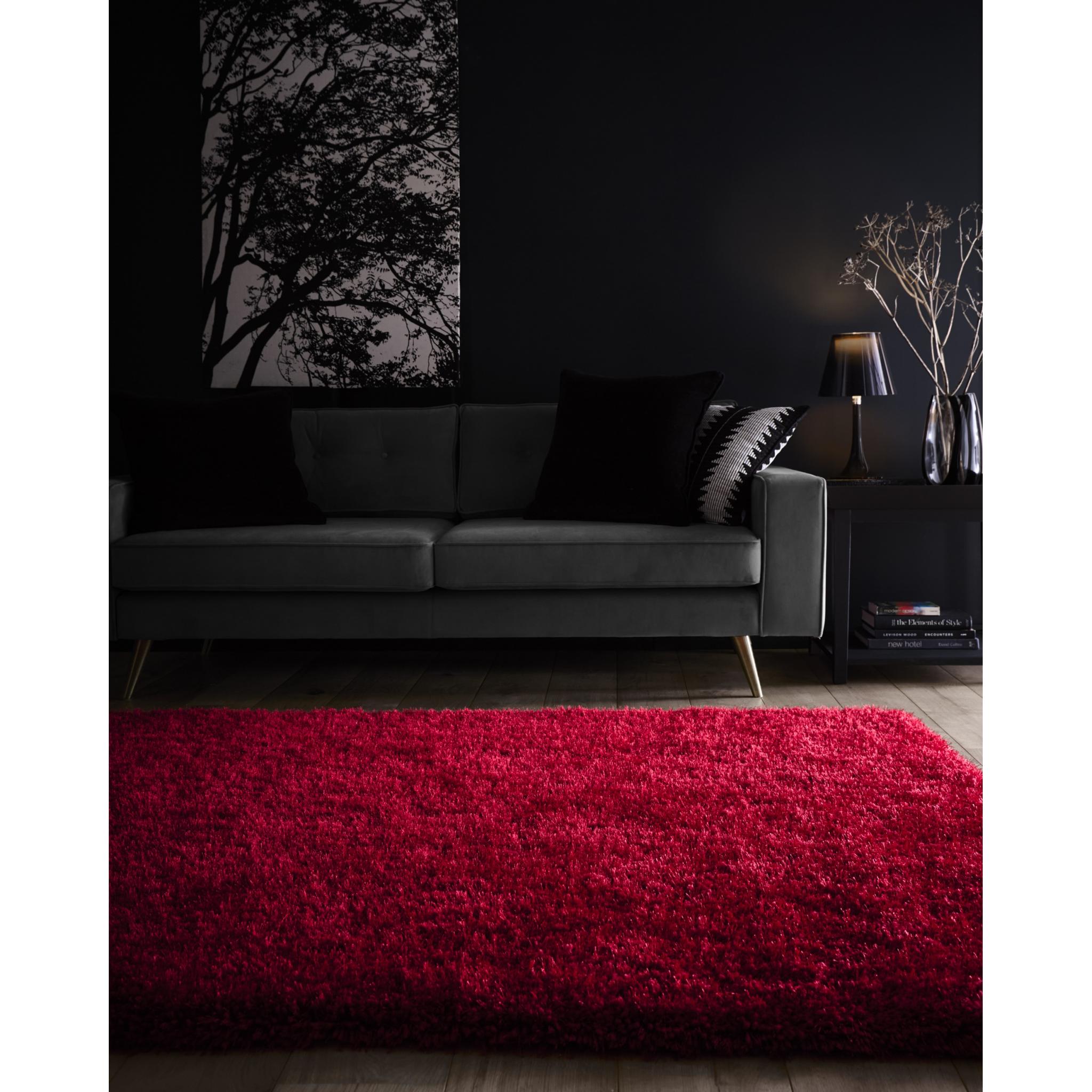 Chicago Shaggy Modern Plain Rug Hallway Runner Circle in Red Small 90x150 cm (3x5')