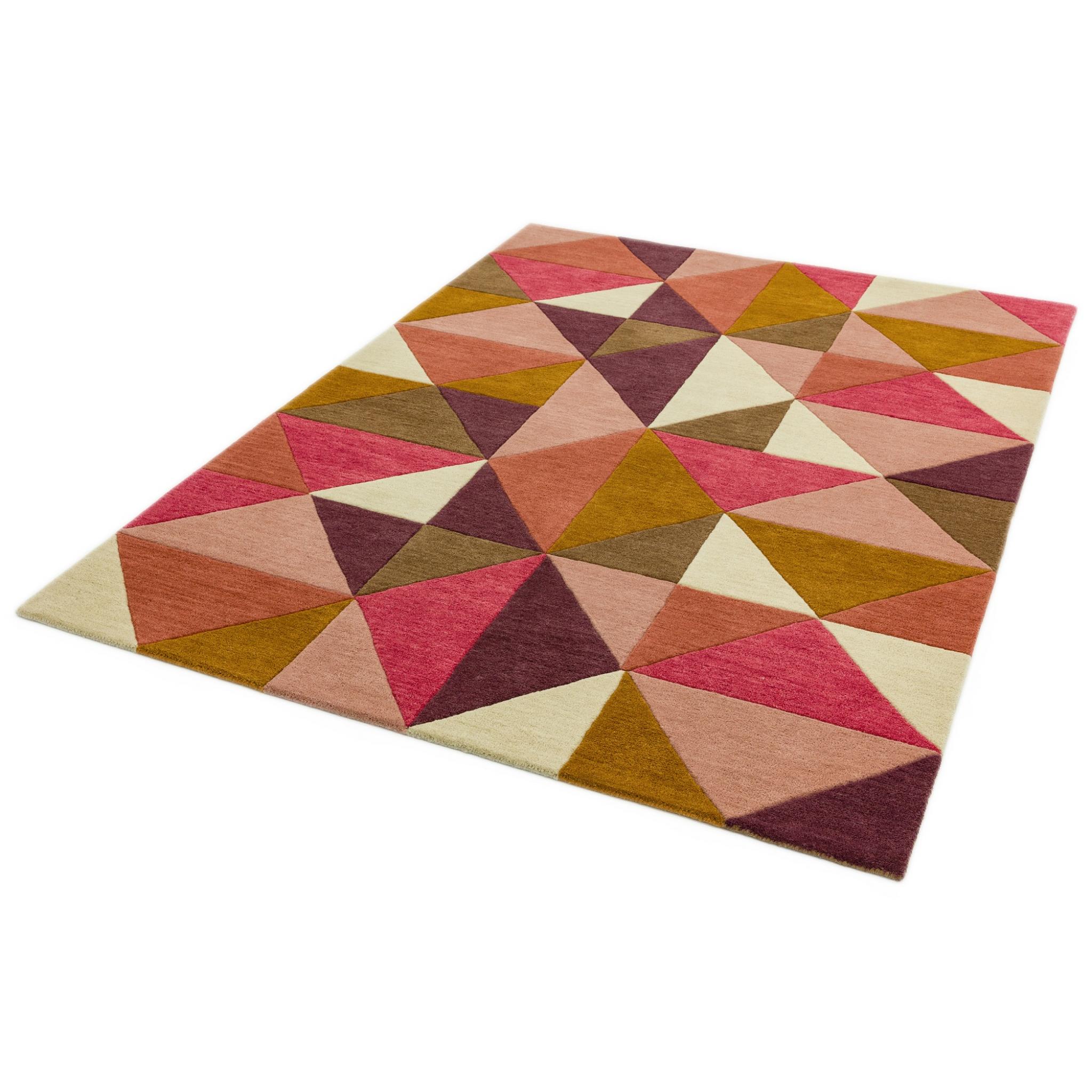 Reef Kite RF09 Geometric Pattern Hand Tufted Rug Hallway Runner in Pink Multi Large 160x230 cm (5'3"x7'7")