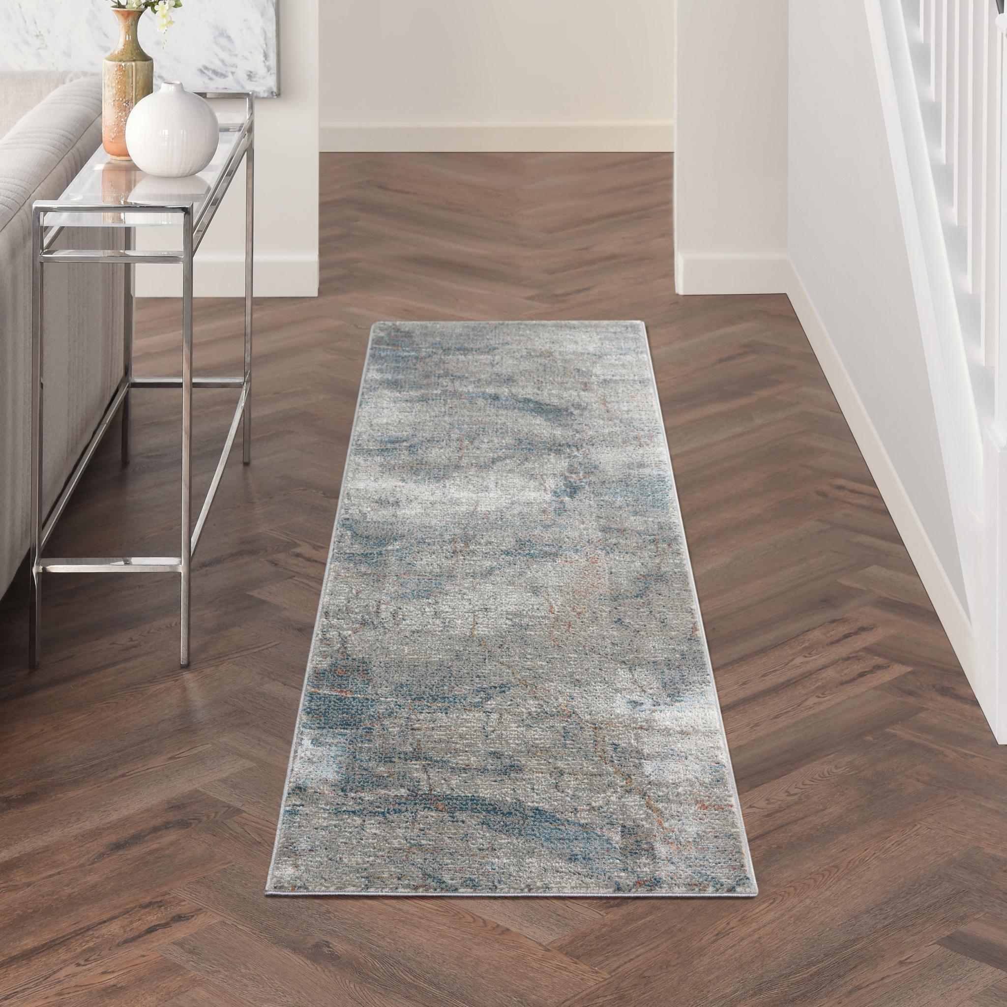 Rustic Textures RUS15 Modern Abstract Rug in Light Grey Blue Runner 66x236 cm (2'2''x7'6'')