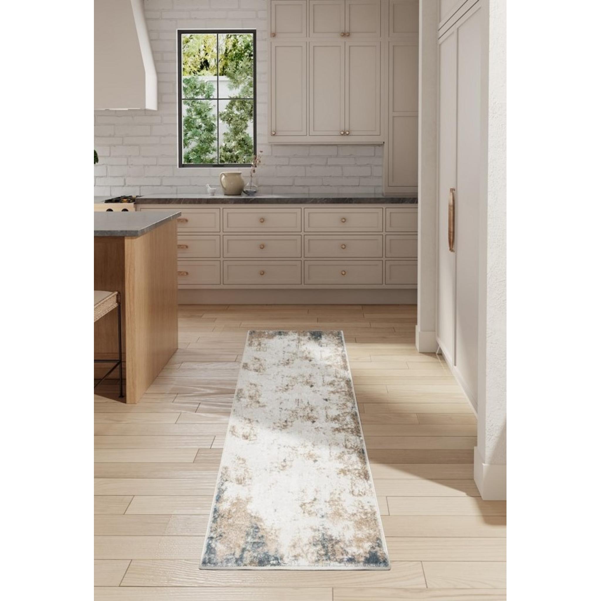 Glitz GLZ06 Modern Abstract Distressed Soft Silky Shimmer Taupe Multi Rug Runner by Nourison Runner 66x229 cm (2'3"x7'6")