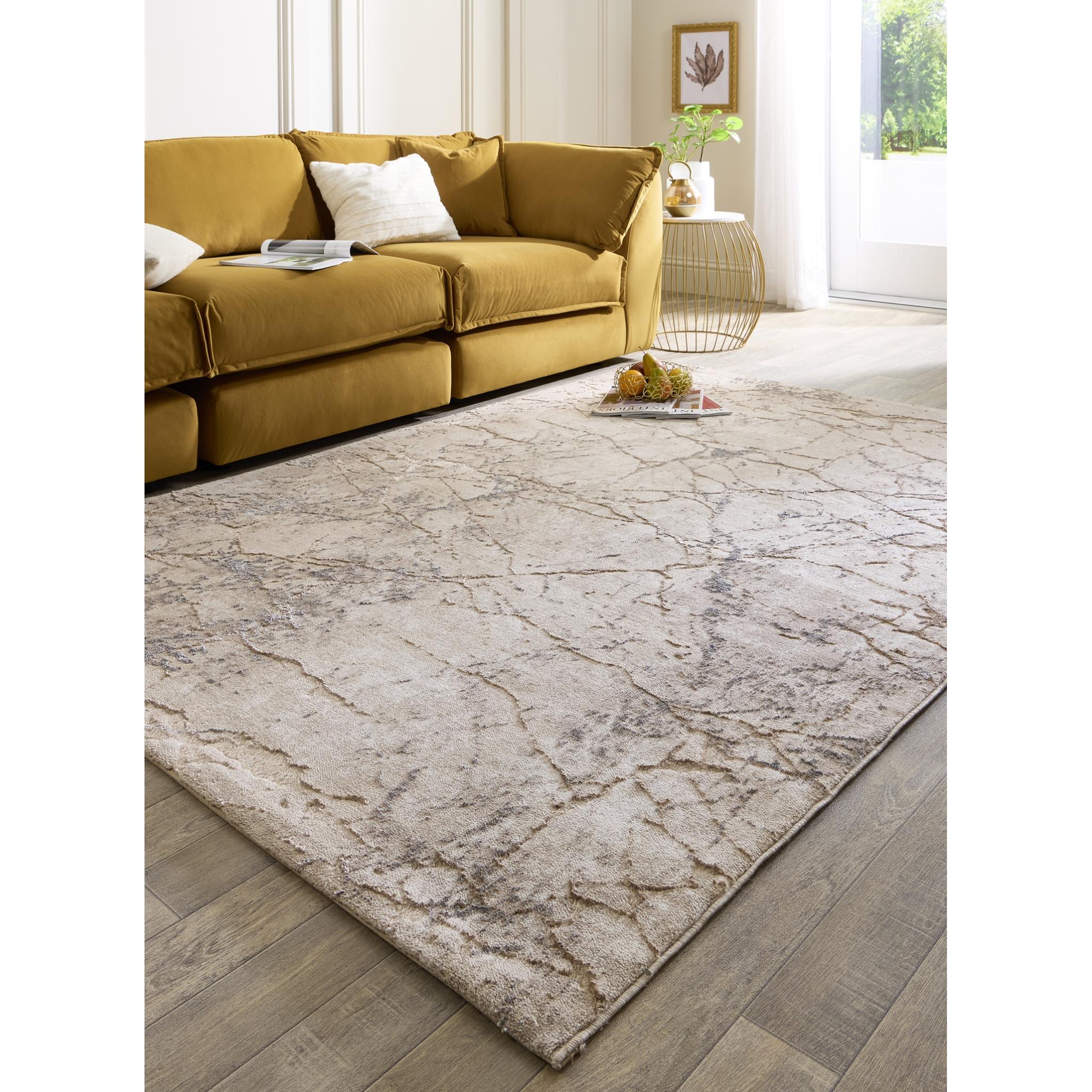 Calacatta Earth Natural Abstract Marbled Modern Rug by Origins Small 80x150 cm (2'6"x5')