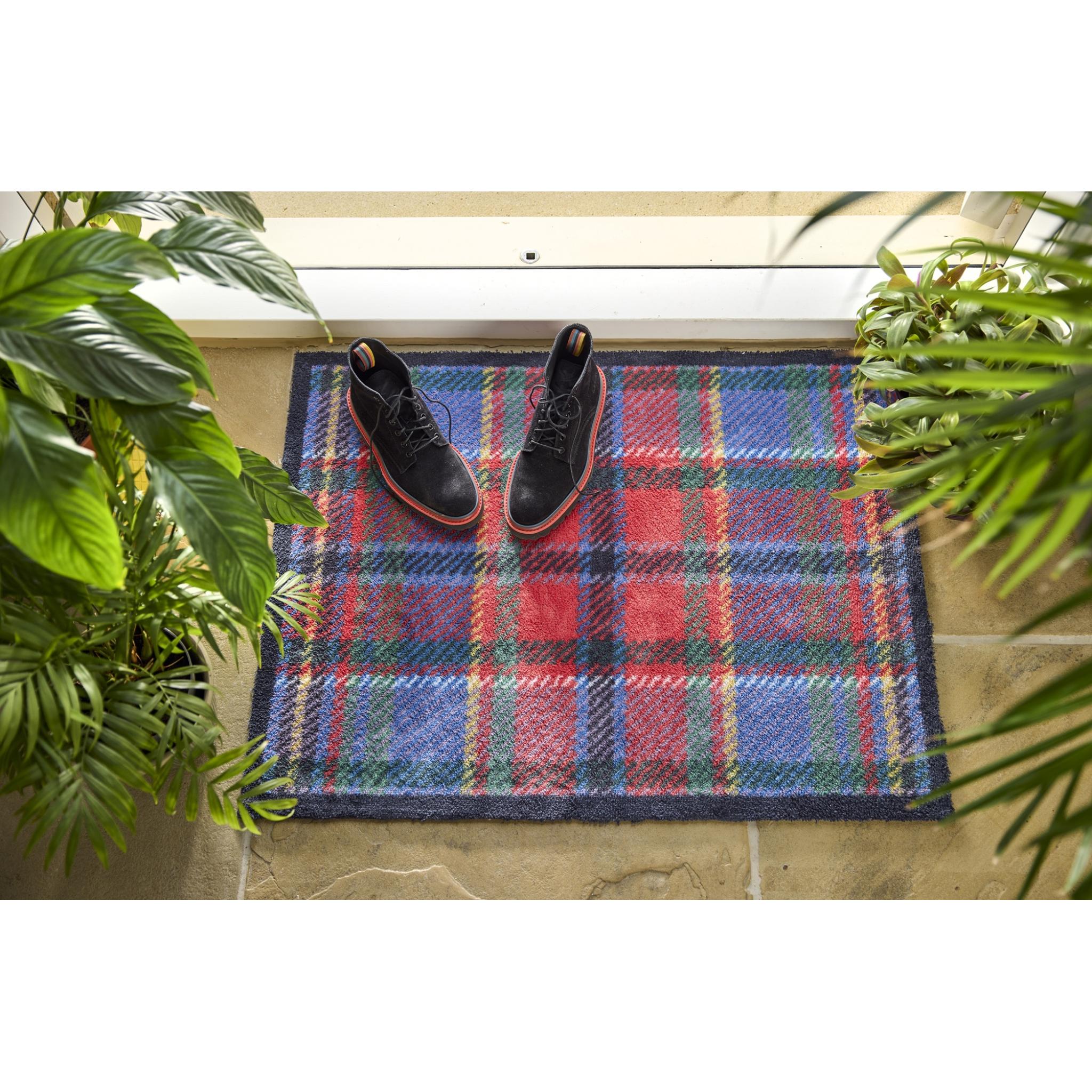 Classic Style Tartan Door Mat Home Entrance Doorway Washable Hall Runner Rug in Red Blue 65x85 cm (2'1"x2'9")