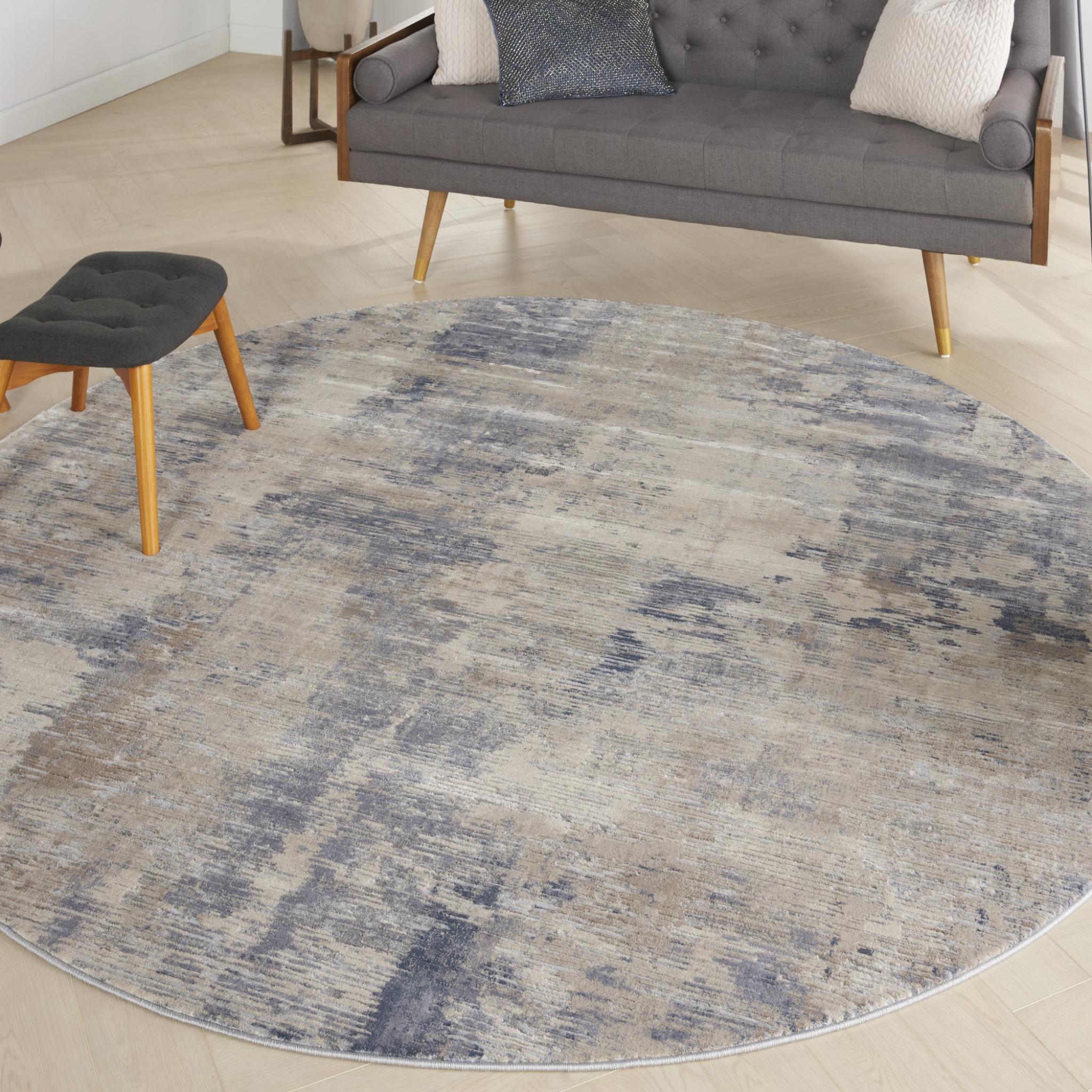 Rustic Textures RUS05 Modern Abstract Rug in Beige Grey Round Large 160x160 cm (5'3''x5'3'')