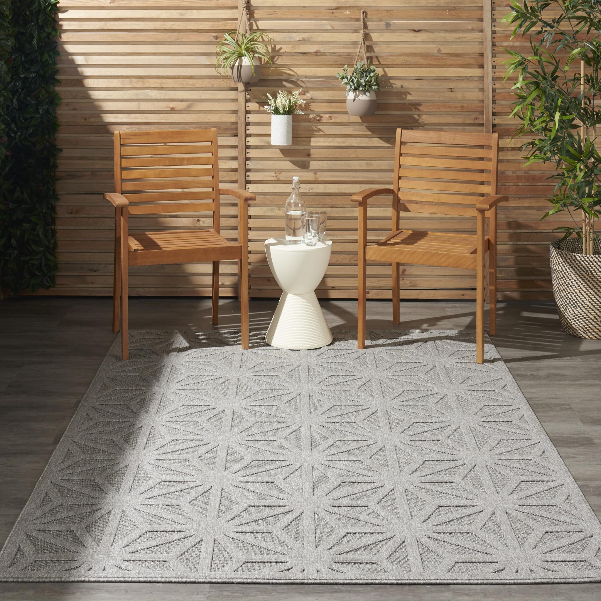 Outdoor Indoor Rug by Cozumel Nourison Garden Patio Trellis Living Room Kitchen Bathroom 3D Modern Flatweave Rug CZM01 Light Grey Large 160x221 cm (5'3"x7'3")