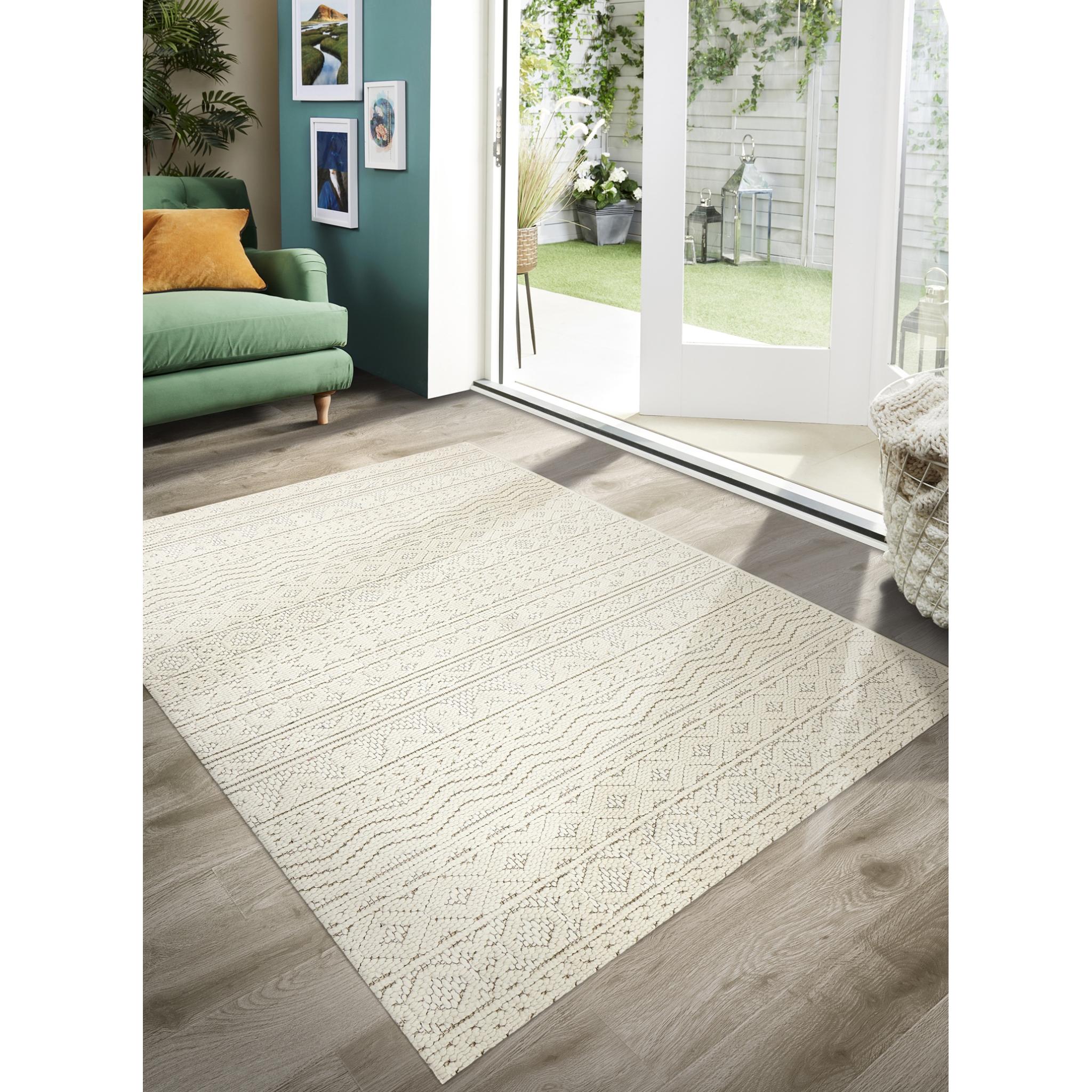 Atlas Graphic Tribal Geometric Flatweave Outdoor Indoor Rug in Cream Medium 120x170 cm (4'x5'6")