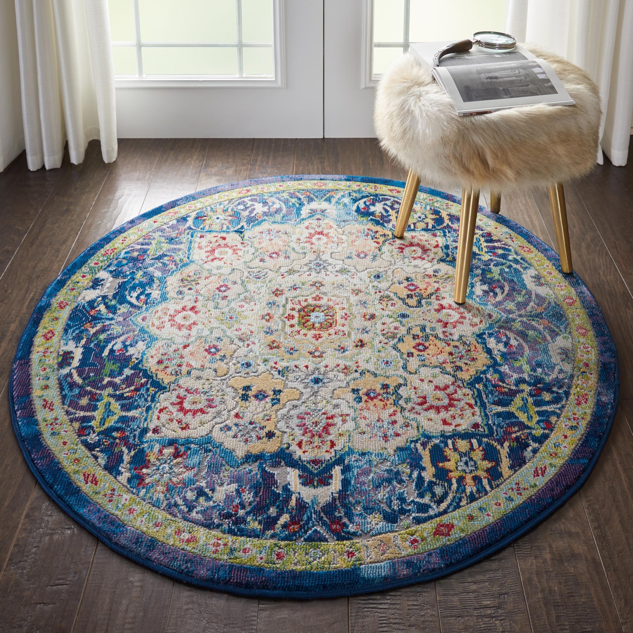 Nourison Ankara Vintage Antique Traditional ANR03 Rug in Blue 183x183 cm (6'x6') Round