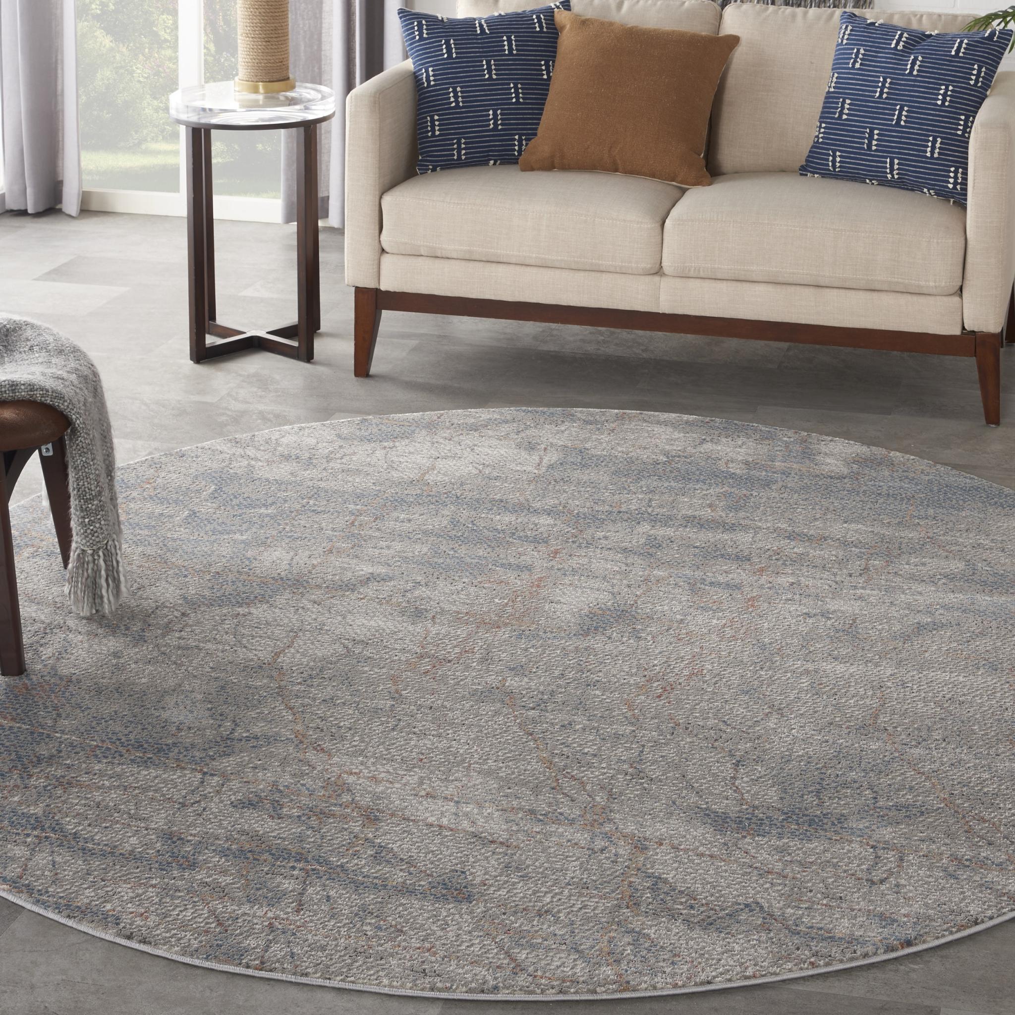 Rustic Textures RUS15 Modern Abstract Rug in Light Grey Blue Round Large 160x160 cm (5'3''x5'3'')