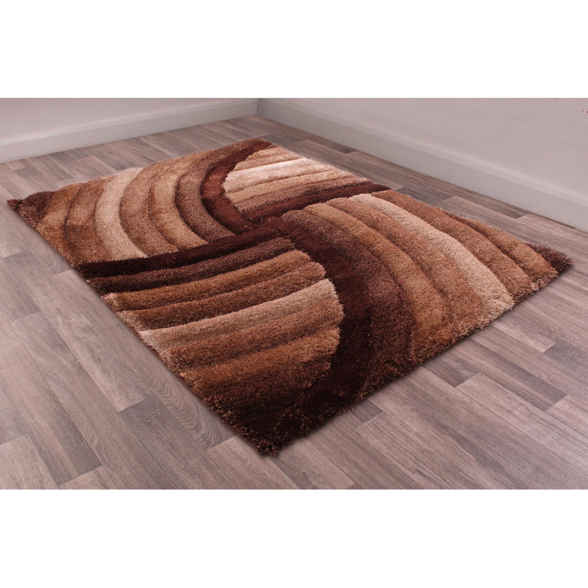 Modern 3D Carved Mumbai Soft Fluffy Shaggy Rug Chocolate 60x110cm (2'x3'7")