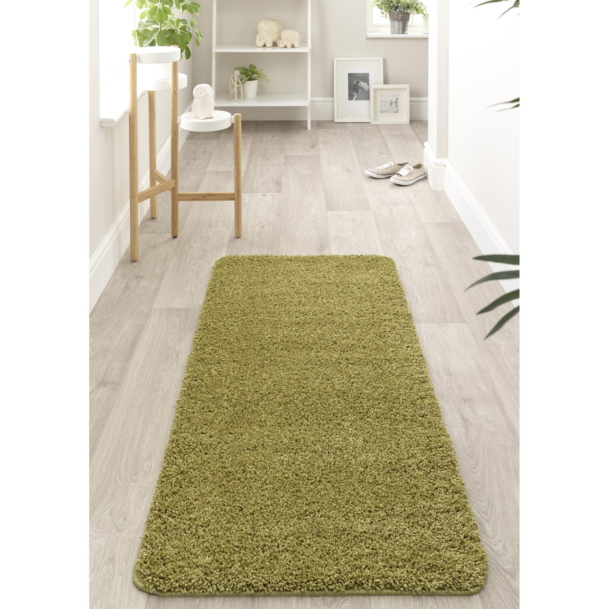 My Washable Shaggy Non-Slip Rug in Olive Green Runner 67x200 cm (2'2"x6'7")