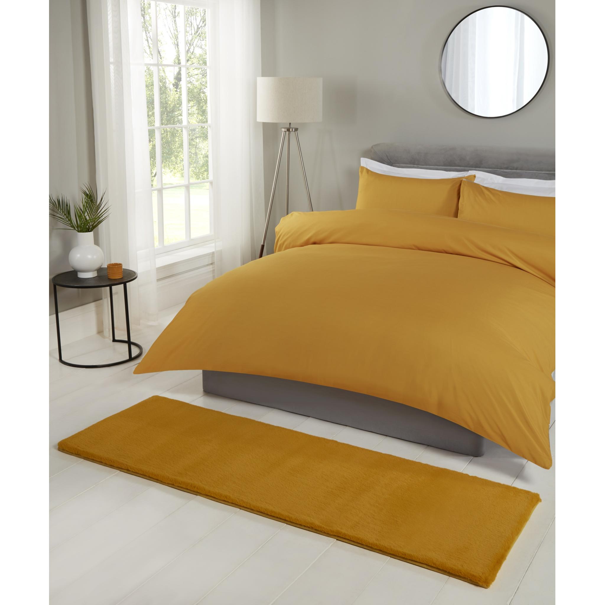 Luxe Faux Fur Plain Super Soft Shaggy Rug in Ochre Yellow Runner 60x180 cm (2'x5'11")