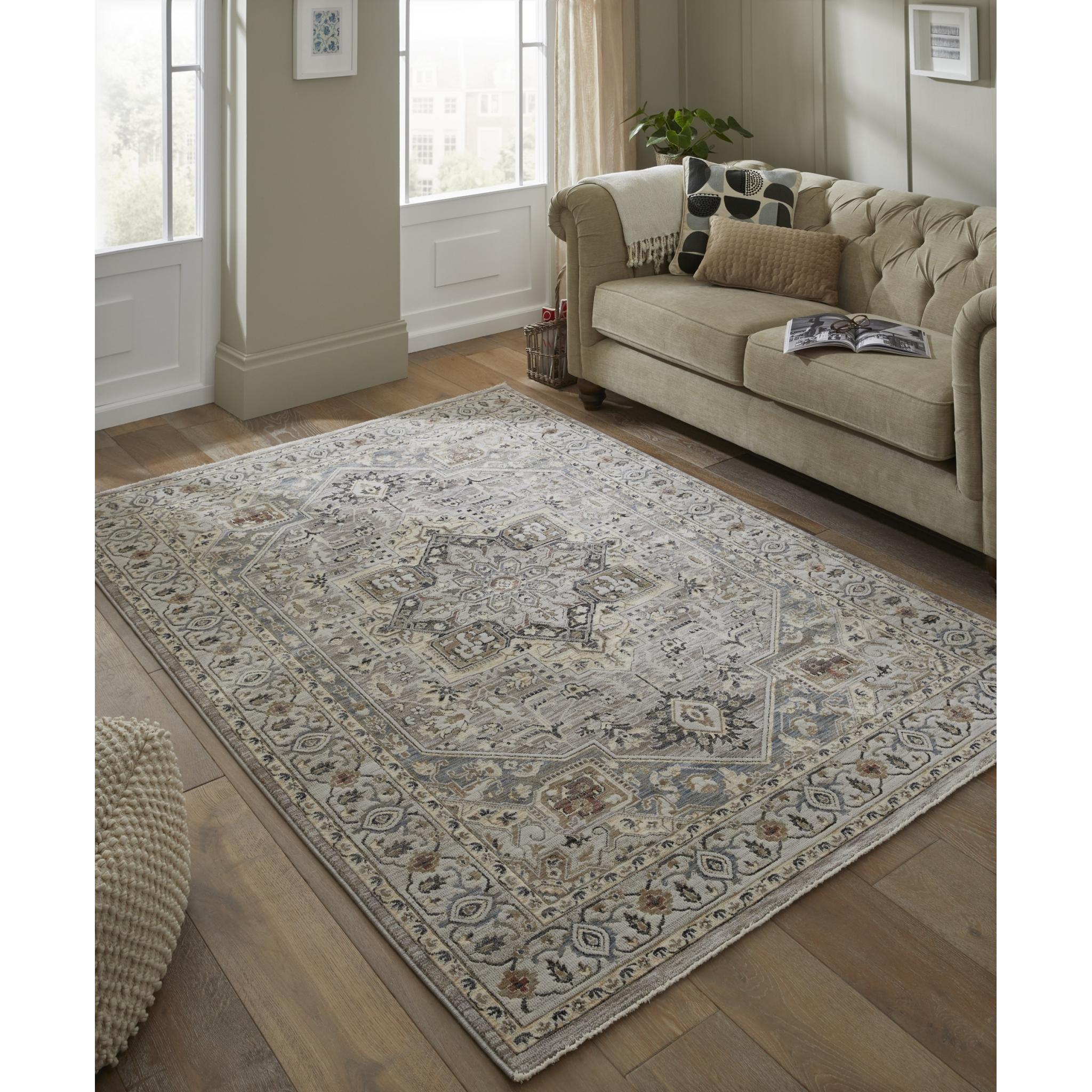 Legacy LEG05 Traditional Oriental Medallion Bordered Classic Rug in Grey Slate X-Large 230x300 cm (7'10"x9'10")