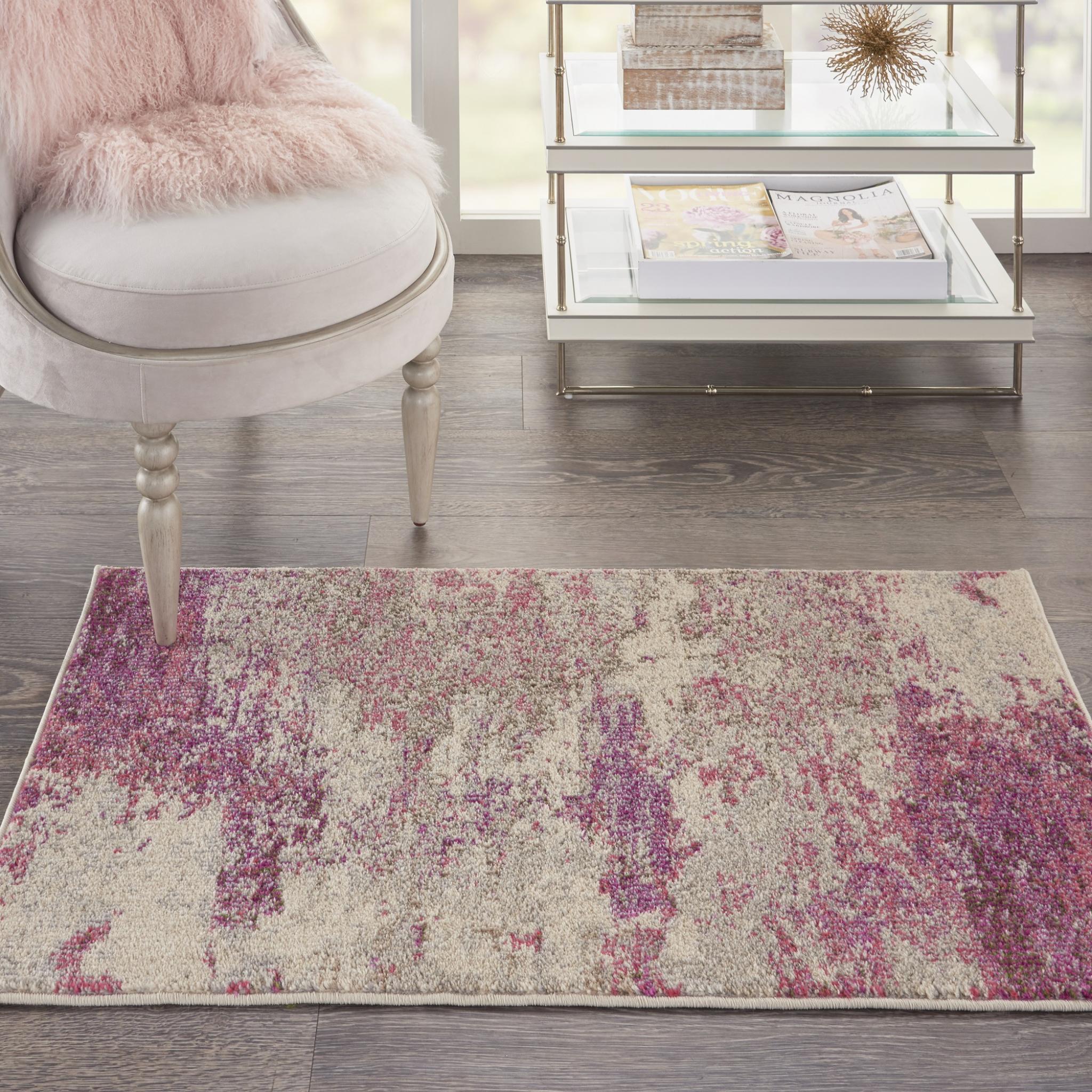 Celestial CES02 Modern Abstract Ivory Pink Rug by Nourison Small 66x114 cm (2'2"x3'9")