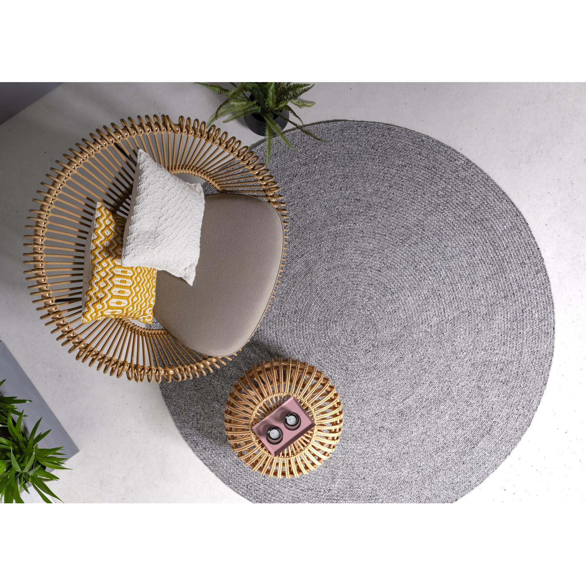 Nico Hand Made Indoor Outdoor Garden Kitchen Circle Round Rugs in Grey Black 200x200 cm