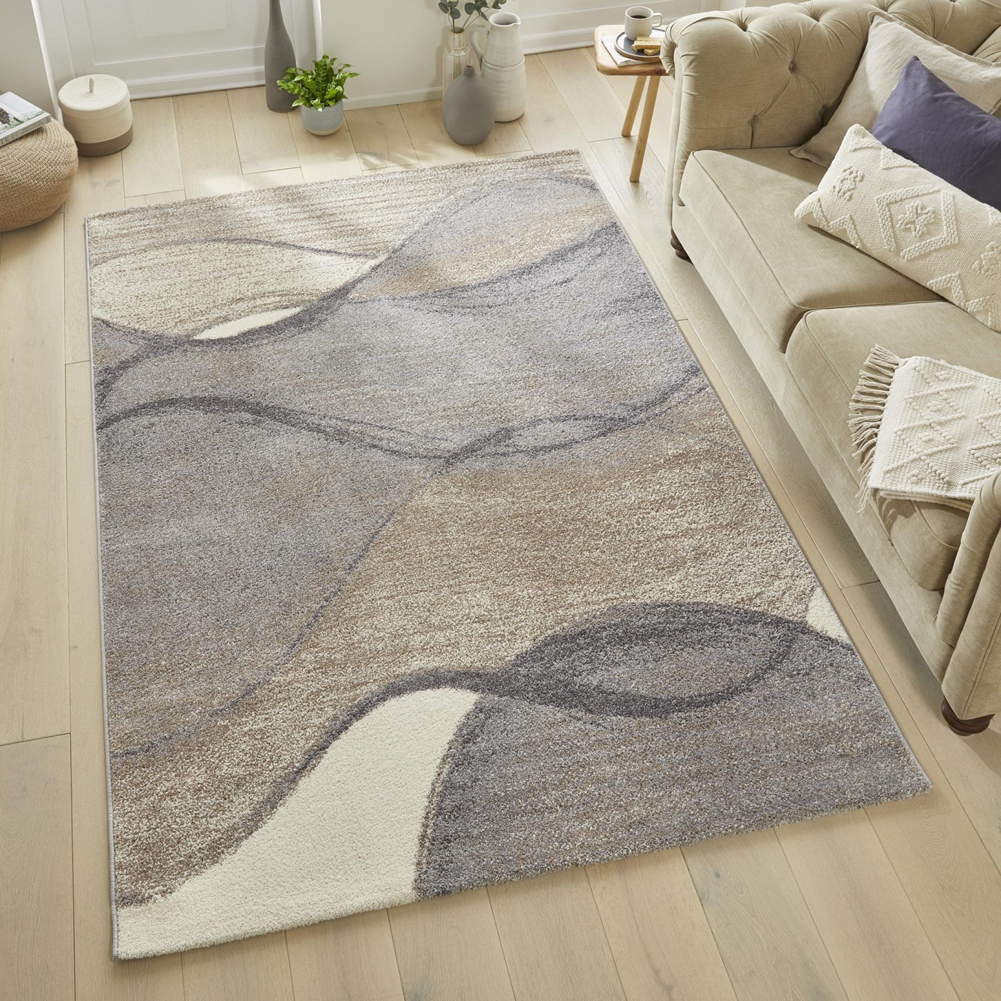 Somerset SOM103 Modern Waves Abstract Pattern Soft Plush Grey Beige Rug Medium 120x170 cm (4'x5'6")