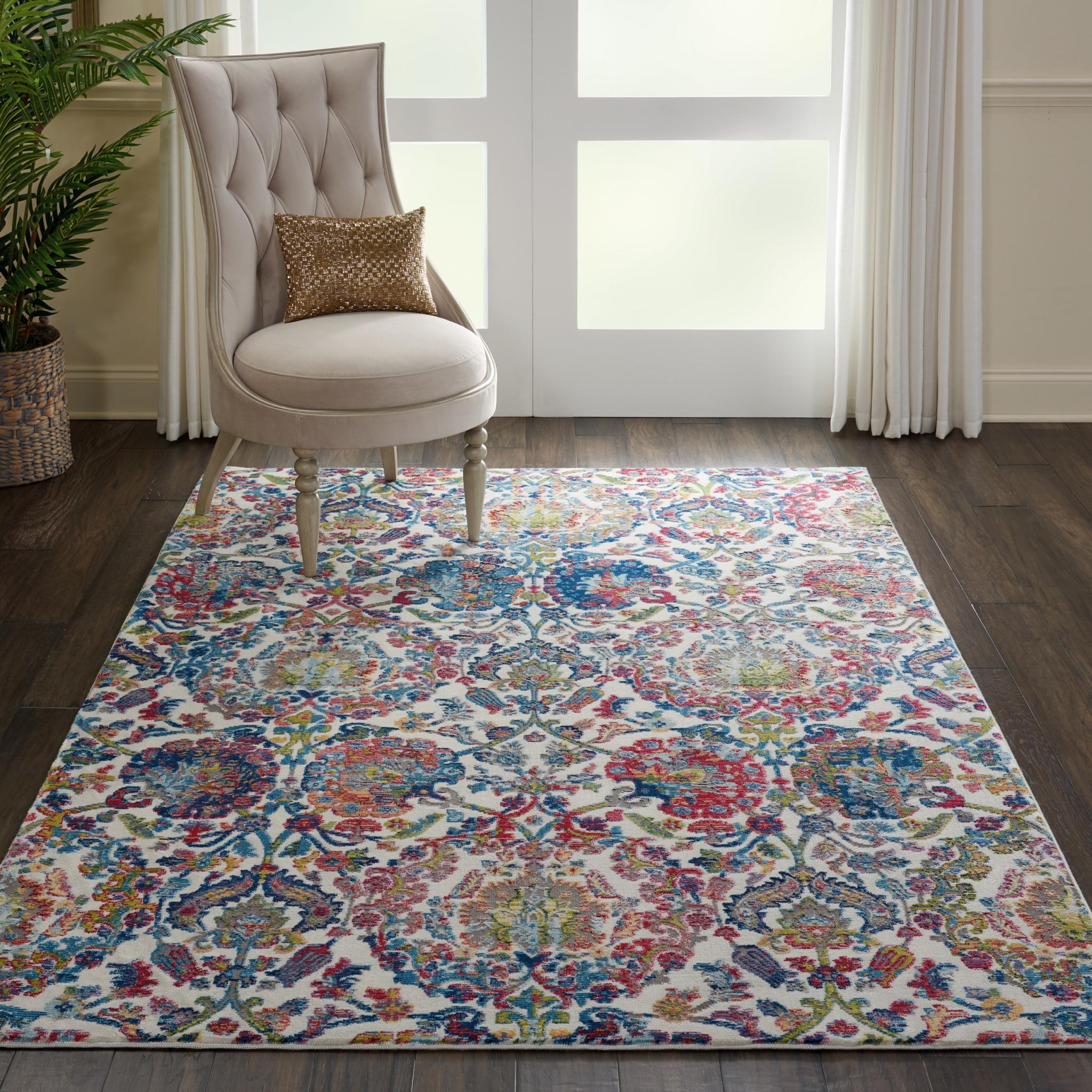Nourison Ankara Vintage Antique Traditional ANR06 Rug Runner Round in Ivory Blue 122x183 cm (4'x6')