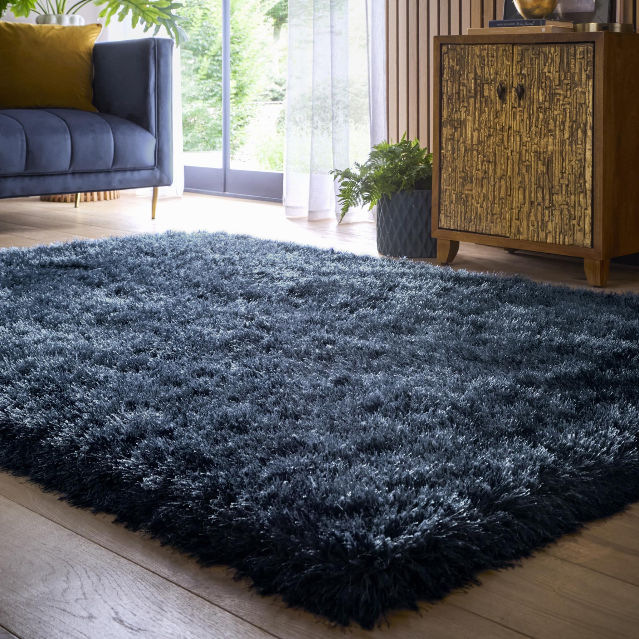 Origins Extravagance High Pile Fluffy Shaggy Navy Blue Rug Small 80x150 cm (2'6"x5')