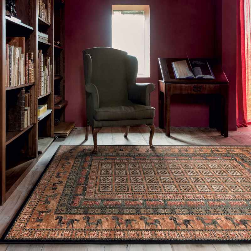 Royal Kashqai Traditional Bordered Wool Rugs in 4301 500 Navy Blue