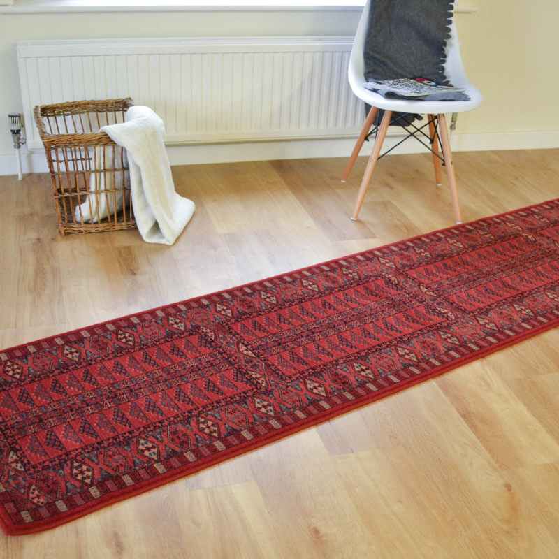 Royal Kashqai Traditional Wool Hallway Runner Rugs 4346 300 in Red