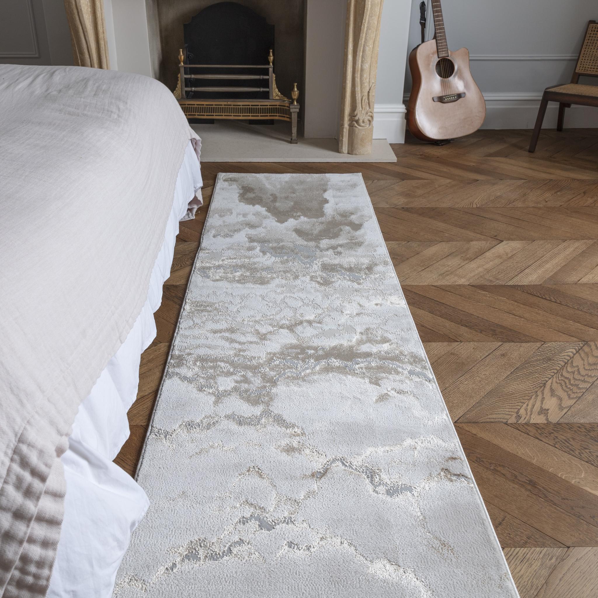 Aurora Linea AU17 Modern Marbled Shiny Metallic Beige Bronze Rug Hallway Runner 66x240cm (1'x11''x7'10'') Runner