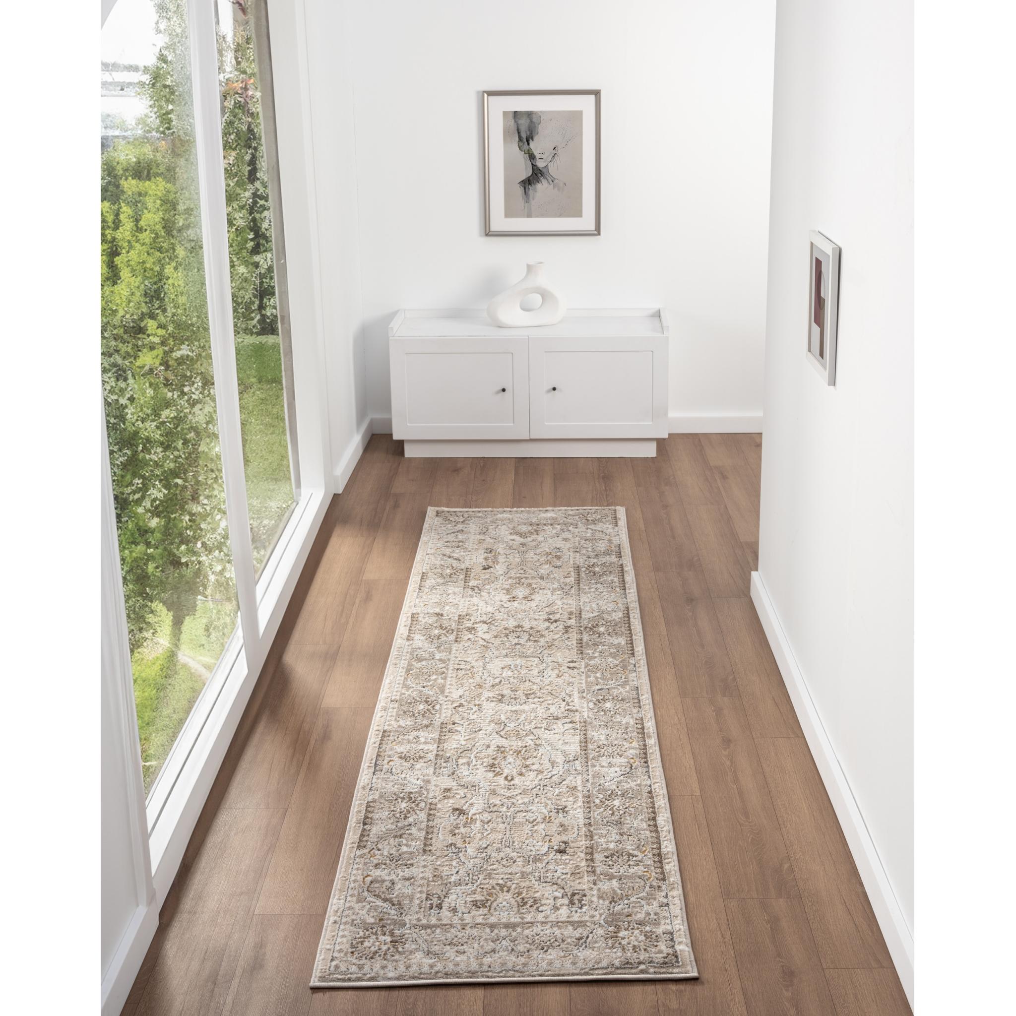 Vintage 553A2 Traditional Classic Bordered Cream Beige Rug and Hallway Runner Runner 66x230 cm (2'5"x7'7")