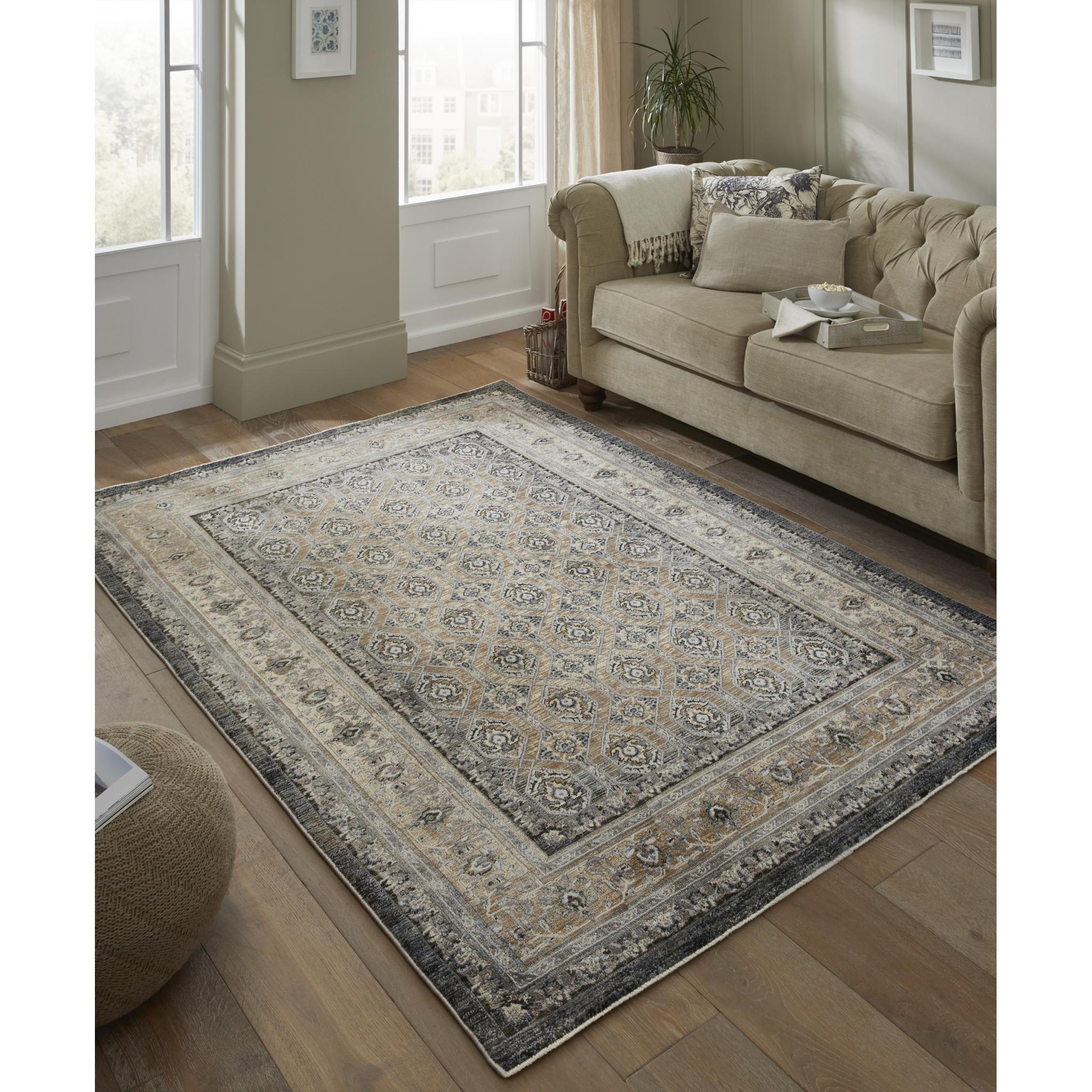 Legacy LEG02 Traditional Oriental Medallion Bordered Classic Rug in Slate Beige Medium 120x180 cm (4'x6')