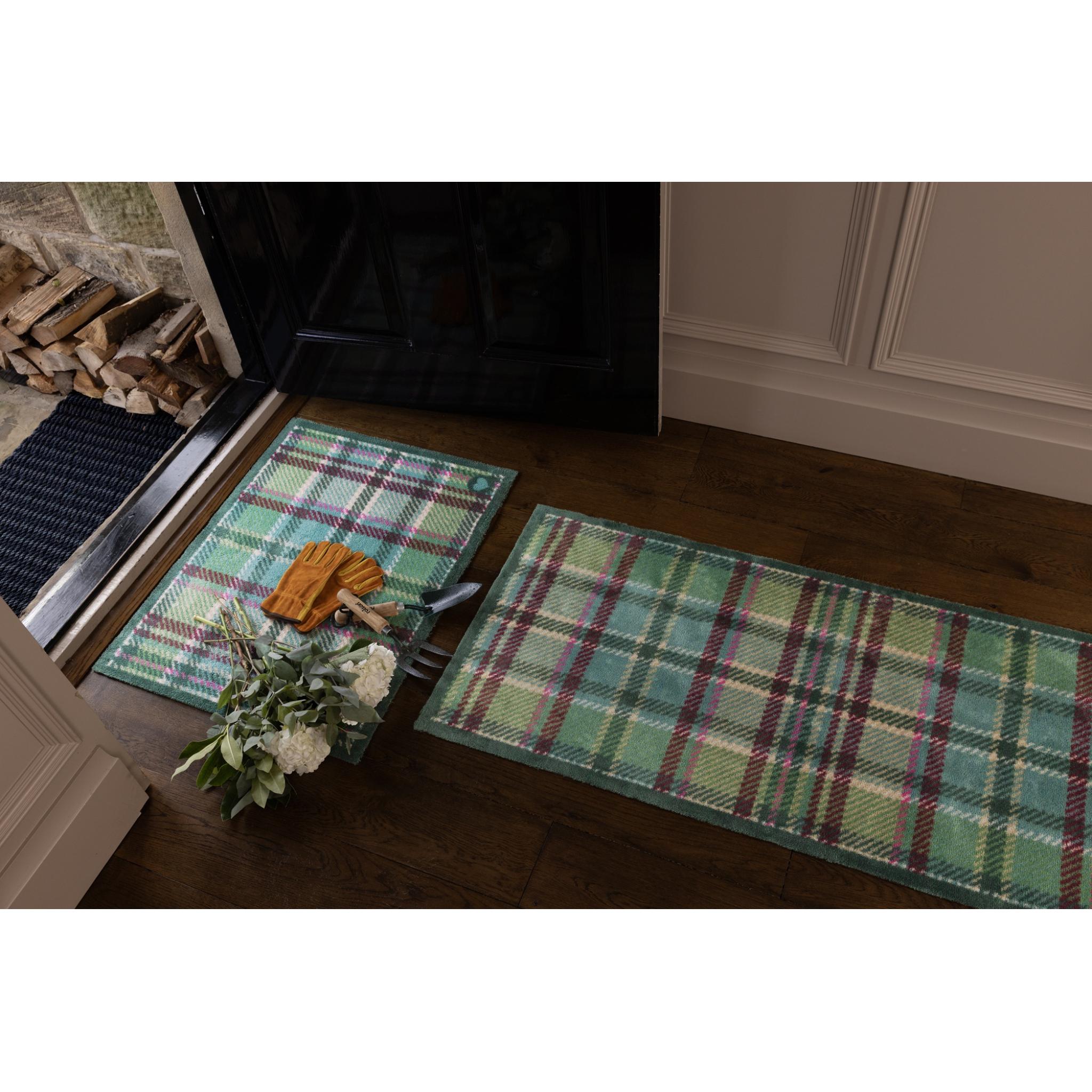 Classic Style Tartan Door Mat Home Entrance Doorway Washable Hall Runner Rug in Green Runner 65x150 cm (2'1"x4'11")
